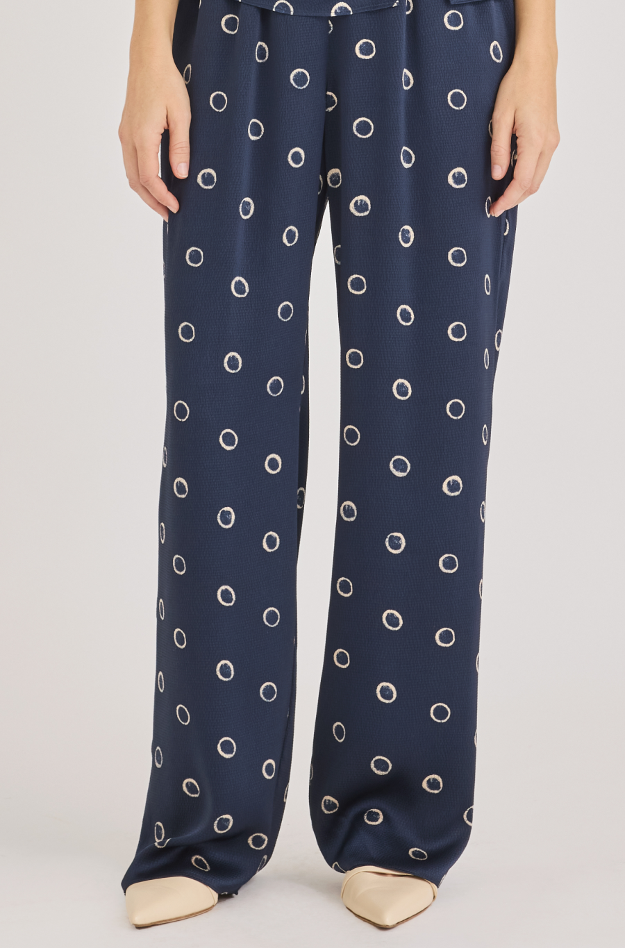 Navy Satin Wide Leg Pants Hazy Dot Pant in Navy Combo by Rebecca Taylor