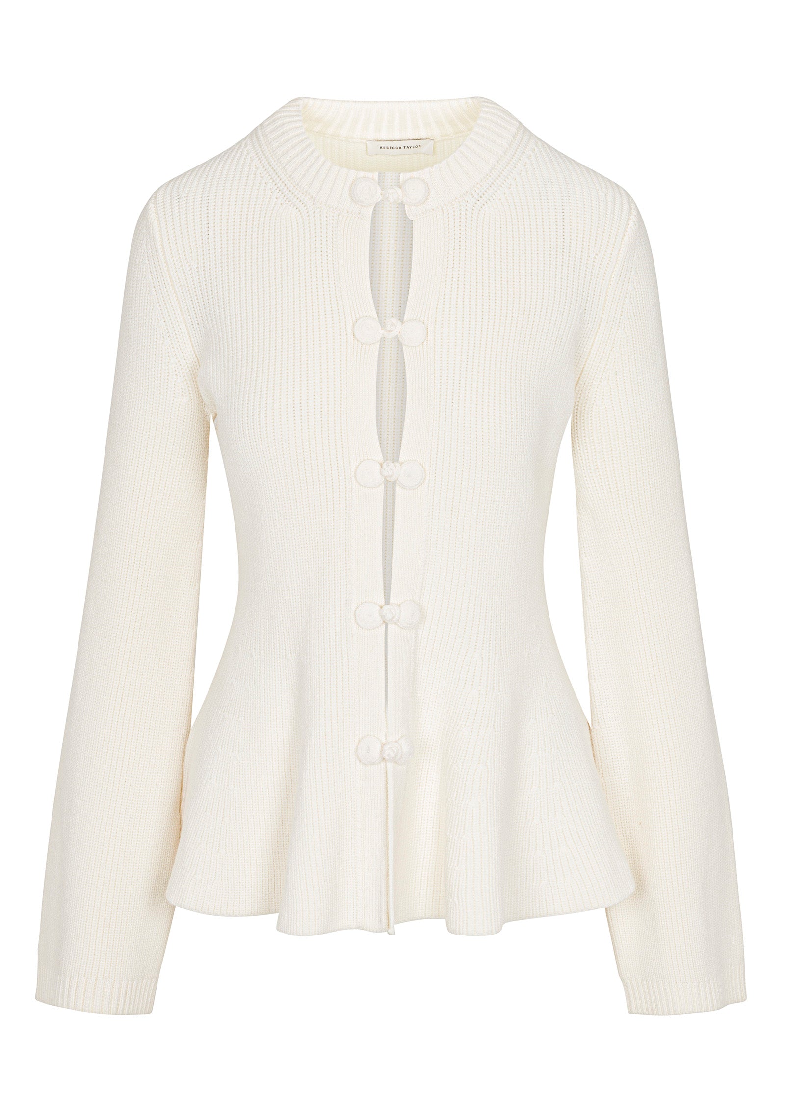 Rebecca Taylor Novelty Wool Peplum Cardi in Cream