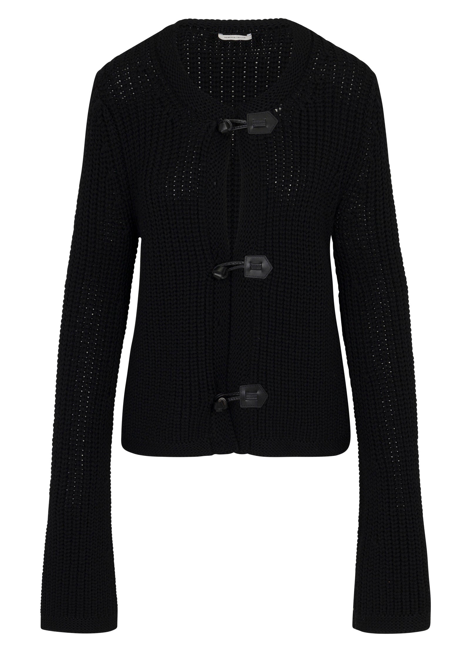 Black Textured Knit Cardigan Novelty Wool Toggle Cardi in Black by Rebecca Taylor