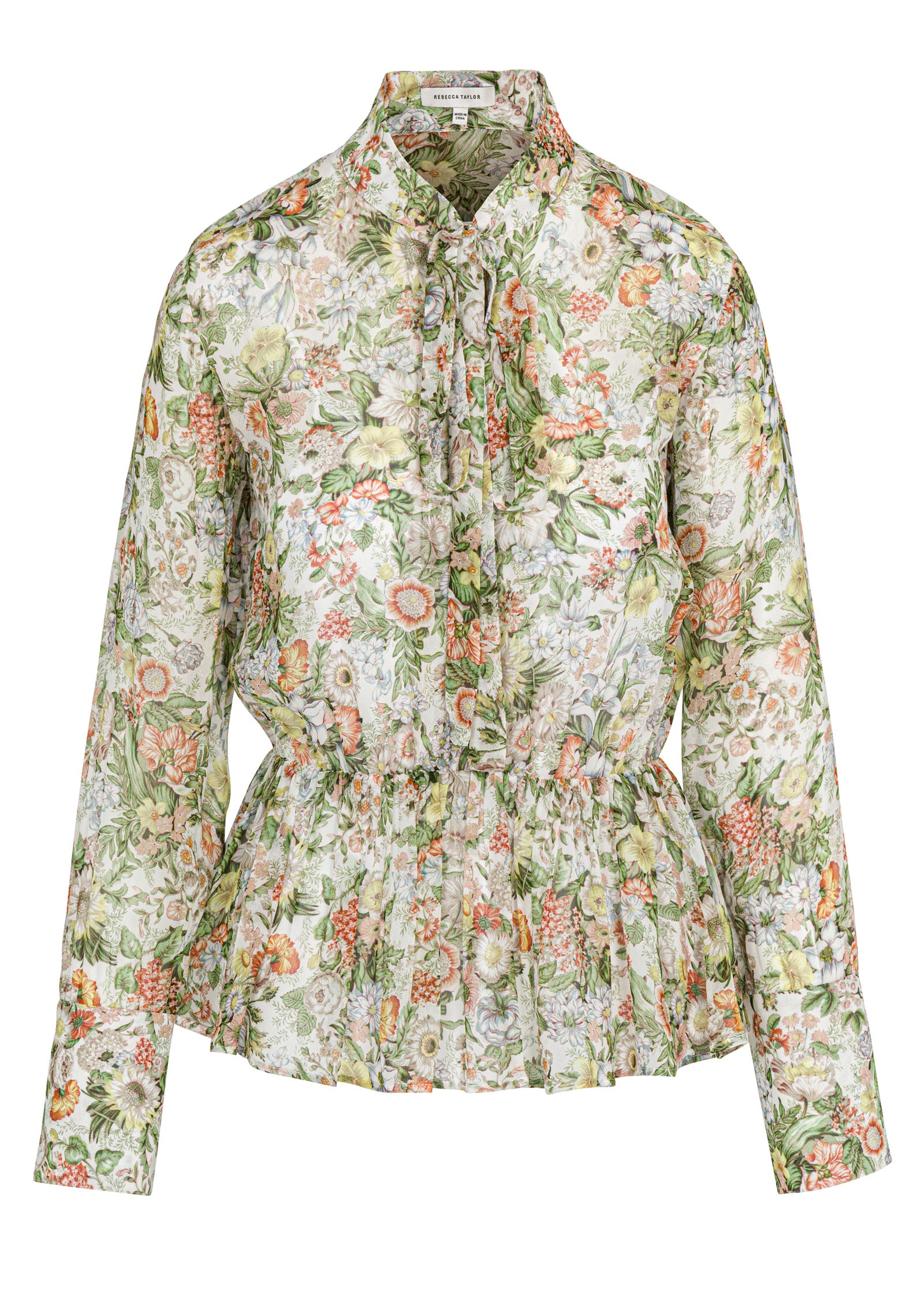 Floral Viscose Peplum Blouse All Over Floral On Viscose Chiffon Tie Front Blouse in Floral Multi by Rebecca Taylor