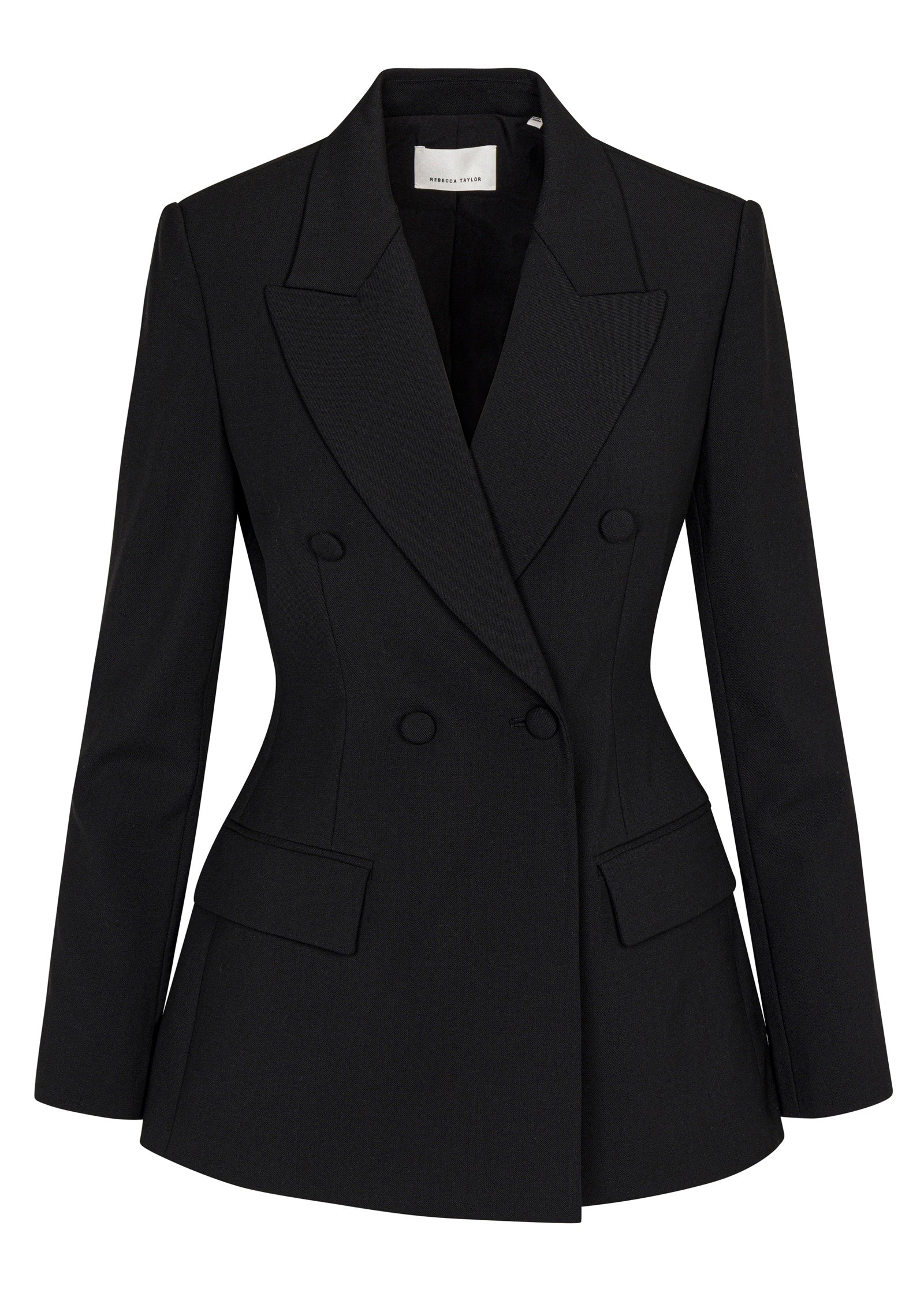 Black Calvary Twill Structured Blazer Calvary Twill Double Breasted Blazer in Black by Rebecca Taylor