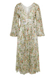 Floral All Over On Viscose Chiffon Blouson Sleeve Midi Dress