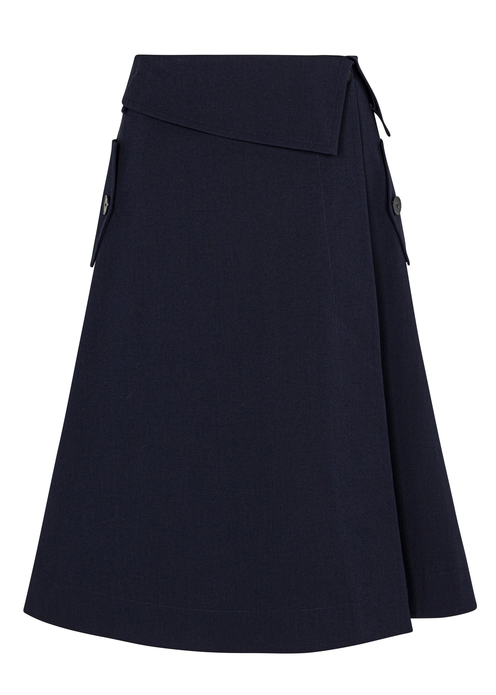 Rebecca Taylor Refined Sateen Foldover Wrap Skirt in Dark Navy