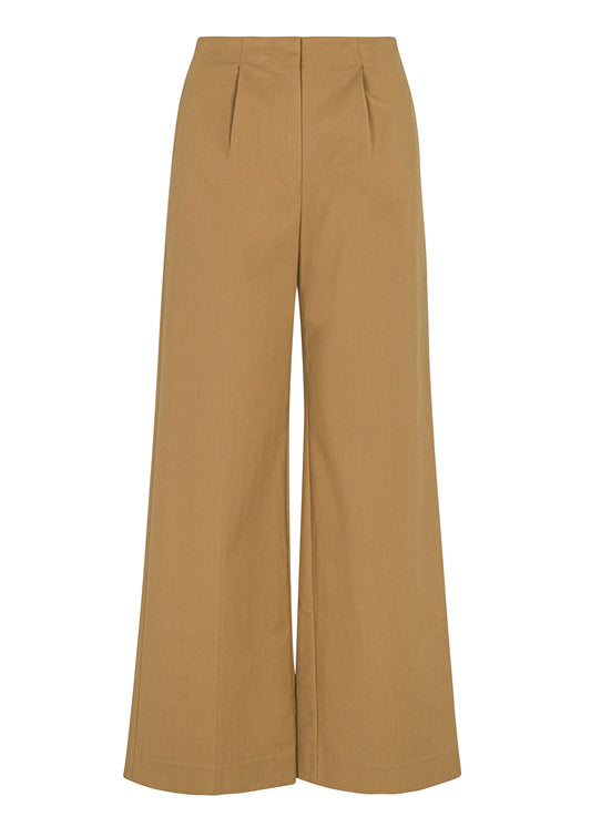 Refined Sateen Wide Leg Cotton Trouser