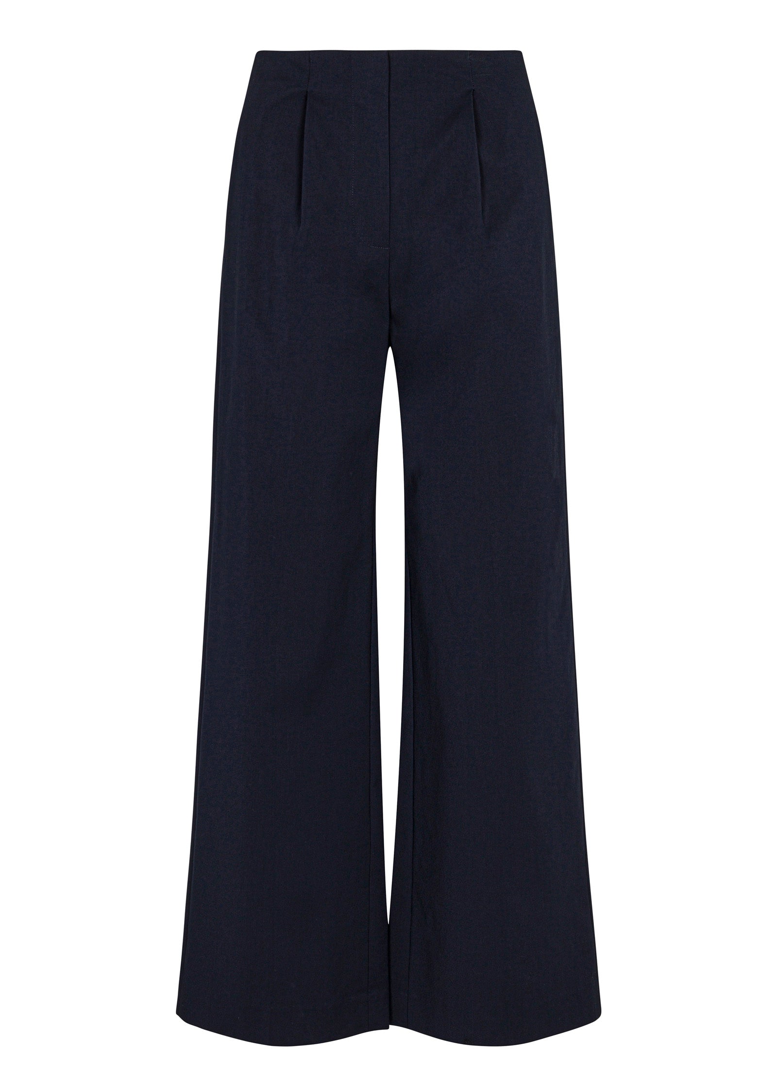 Rebecca Taylor Refined Sateen Wide Leg Cotton Trouser in Dark Navy