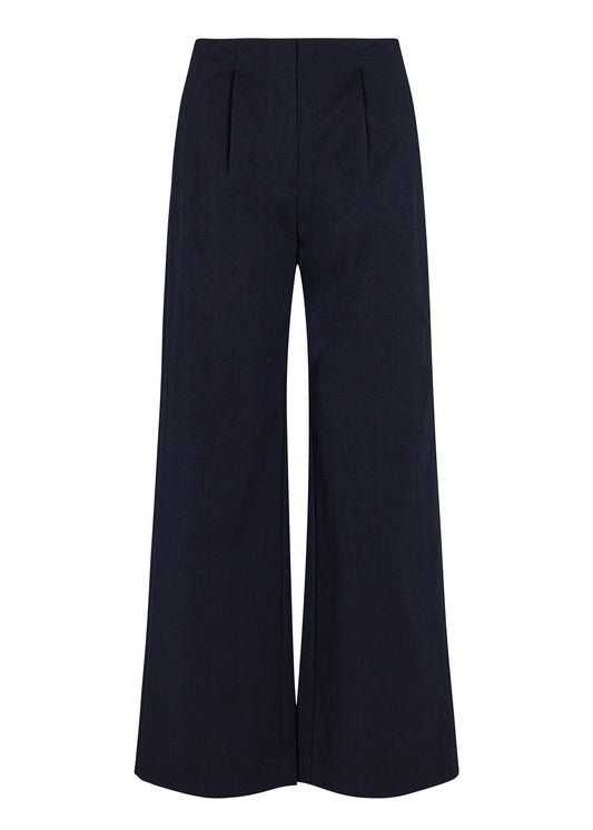 Refined Sateen Wide Leg Cotton Trouser