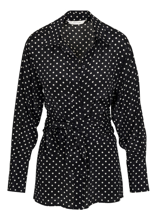 Polka Dot Silky Wrap Shirt