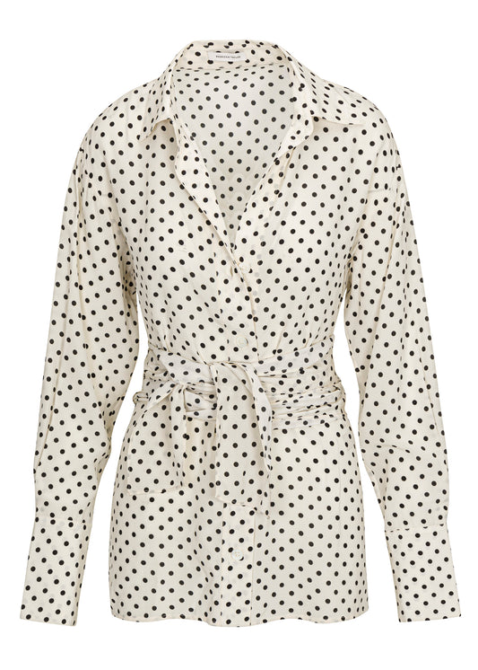 Polka Dot Silky Wrap Shirt