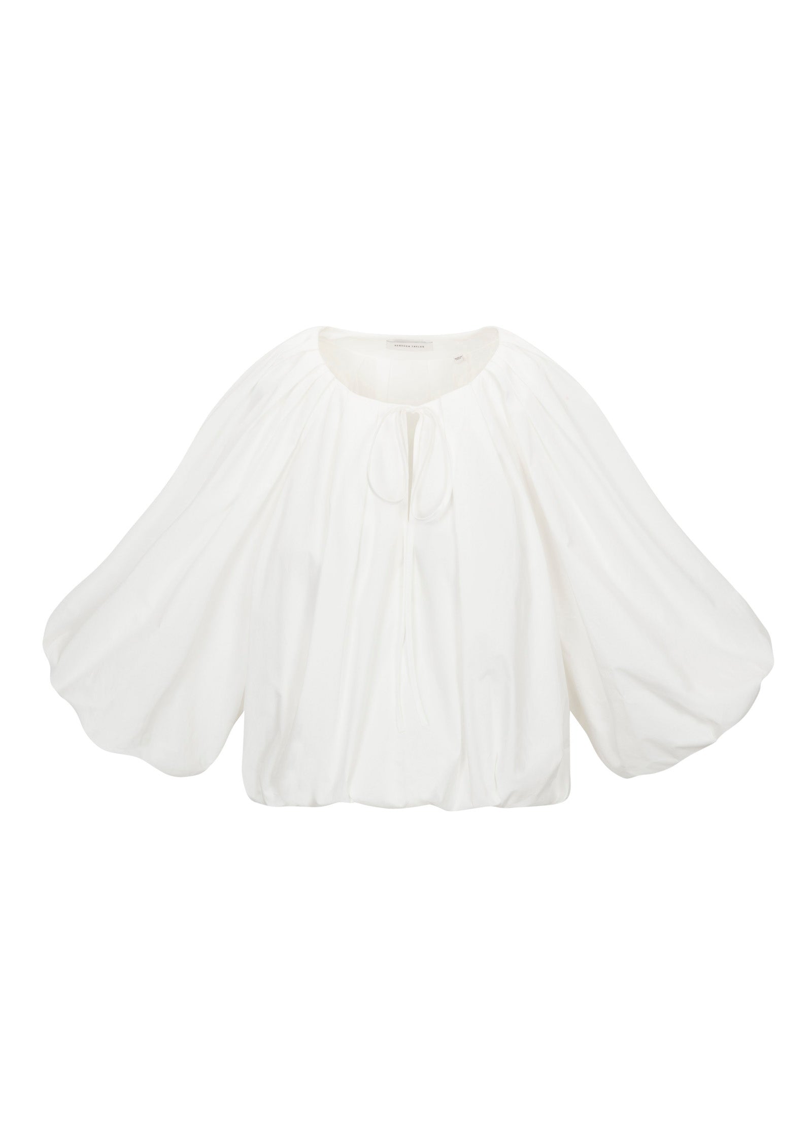 White Top with Pleated Neckline Poplin Bubble Top in Milk by Rebecca Taylor