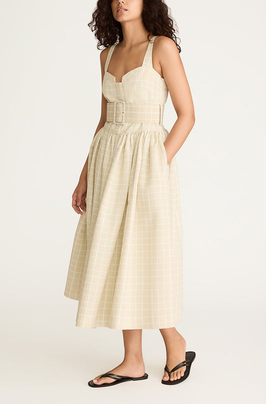 Painterly Windowpane Belted Bustier Dress