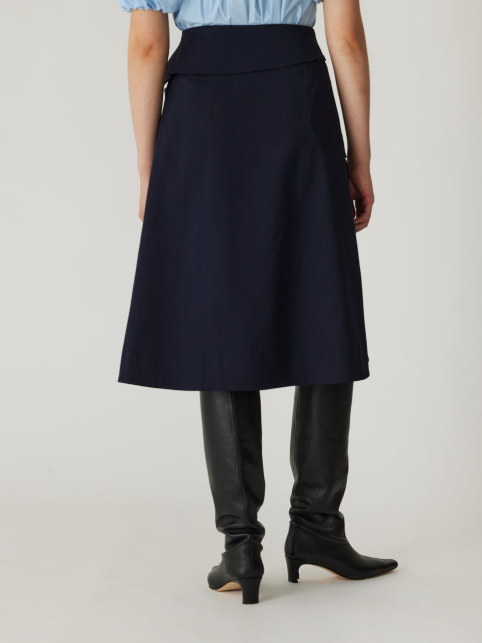 Rebecca Taylor Refined Sateen Foldover Wrap Skirt in Dark Navy