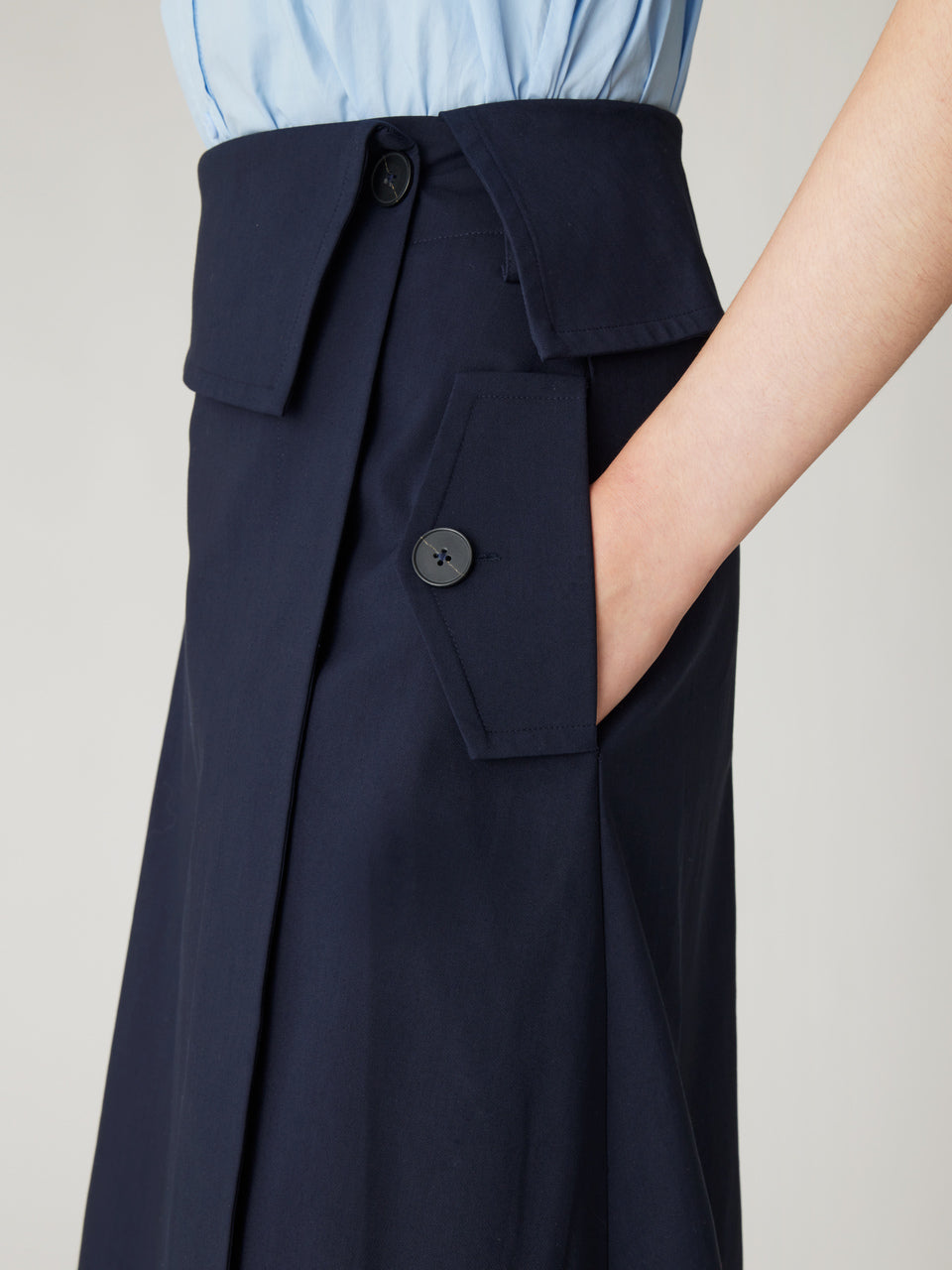 Rebecca Taylor Refined Sateen Foldover Wrap Skirt in Dark Navy