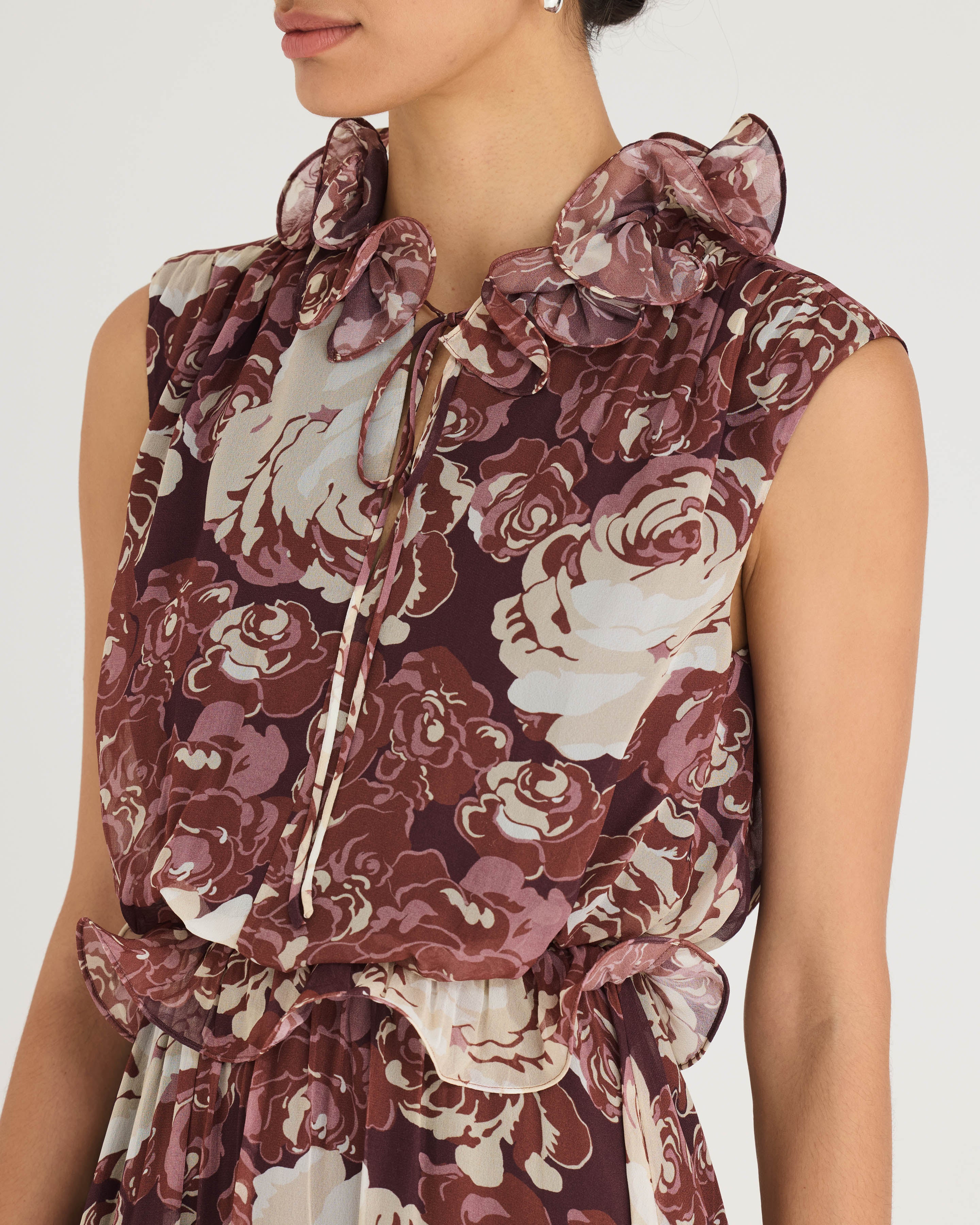 Floral Print Viscose Midi dress Sarita Dress in Raisin Combo by Rebecca Taylor