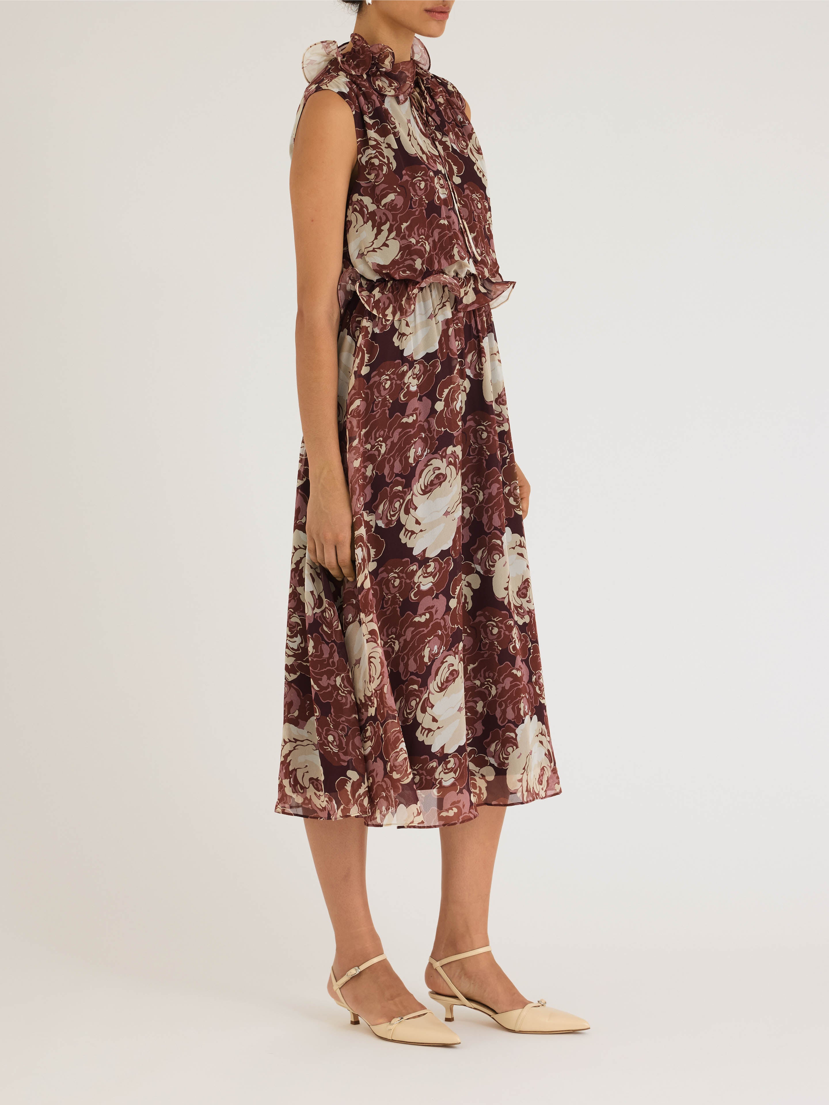 Floral Print Viscose Midi dress Sarita Dress in Raisin Combo by Rebecca Taylor