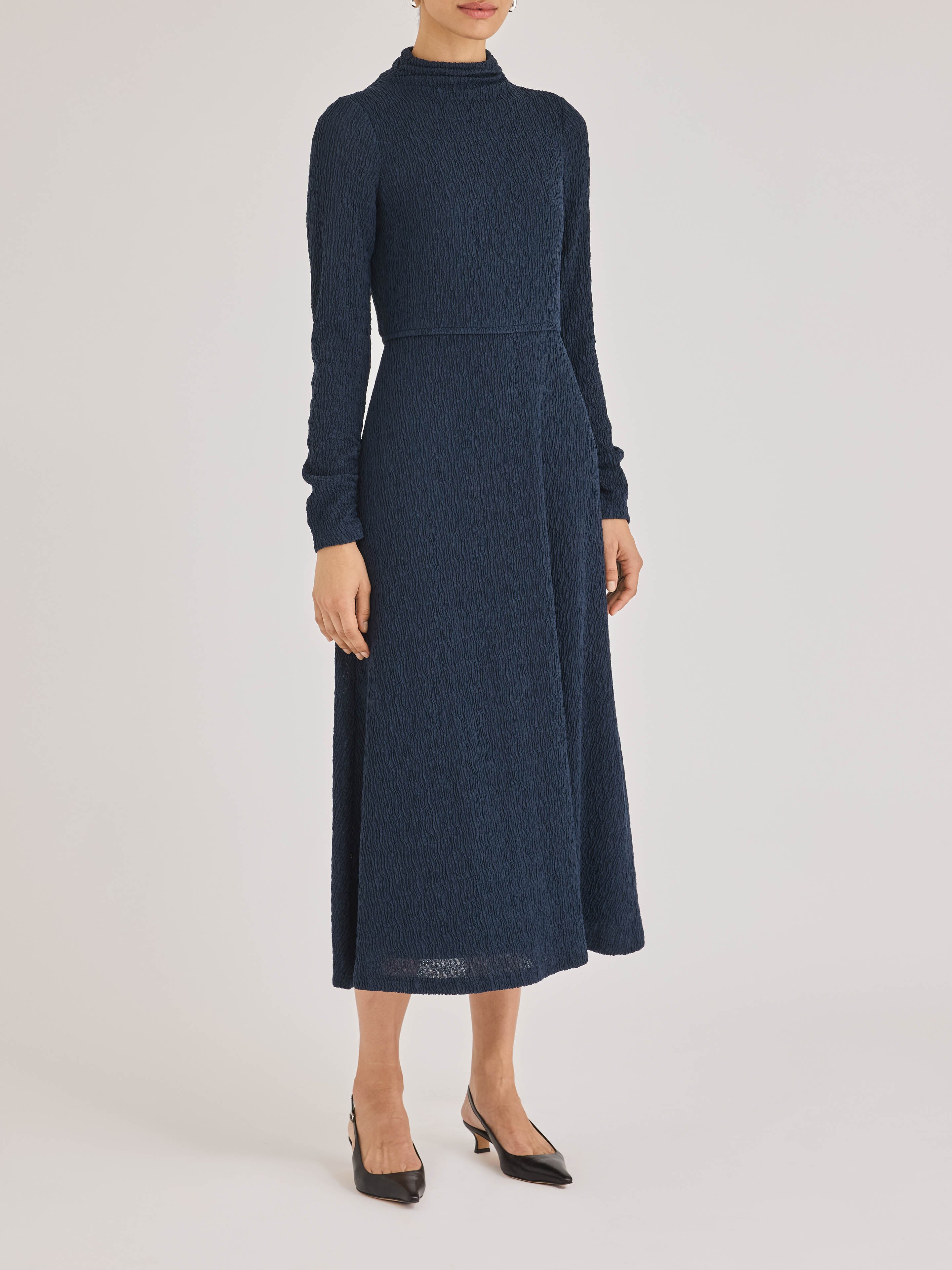 Navy Long Sleeve Midi Dress Taryn Dress in Navy by Rebecca Taylor