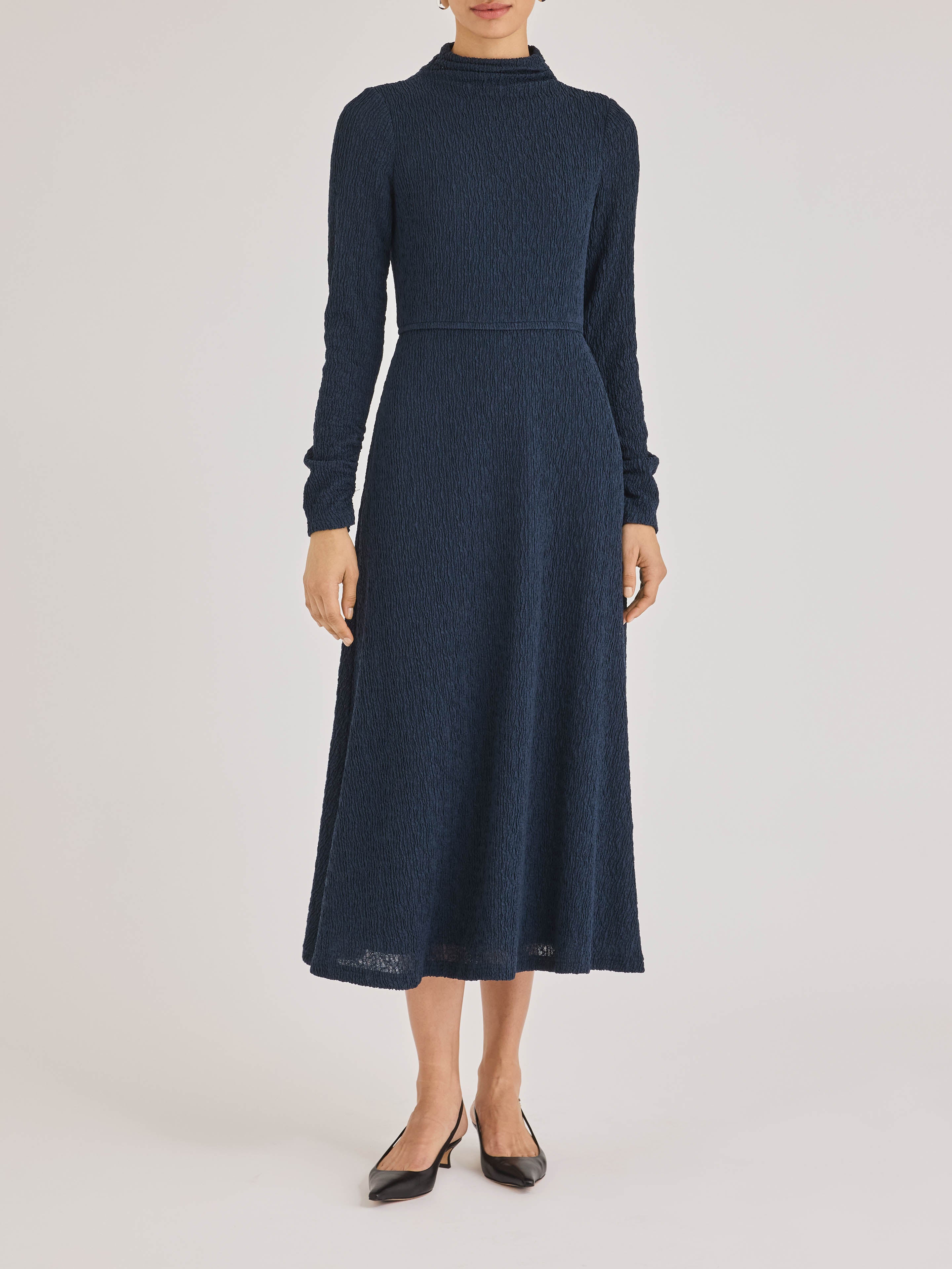 Navy Long Sleeve Midi Dress Taryn Dress in Navy by Rebecca Taylor