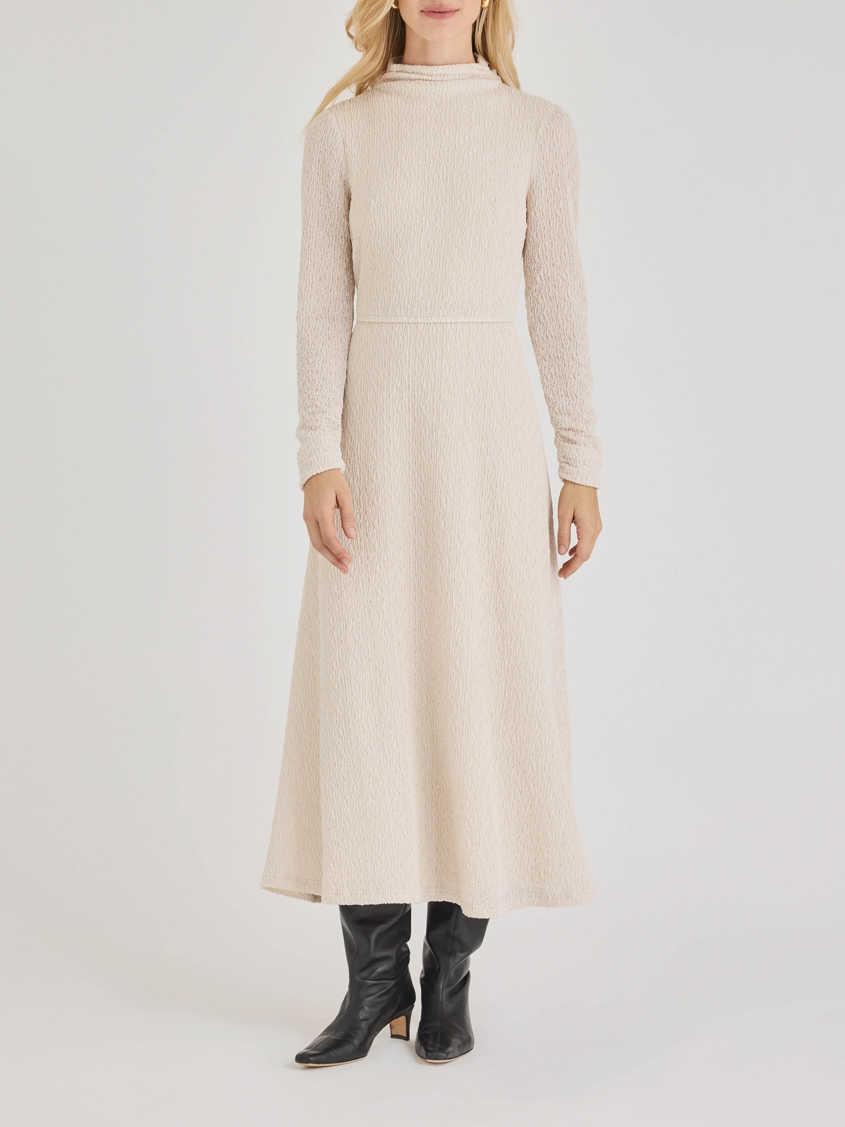 Cream Long Sleeve Midi Dress Taryn Dress in Cream by Rebecca Taylor