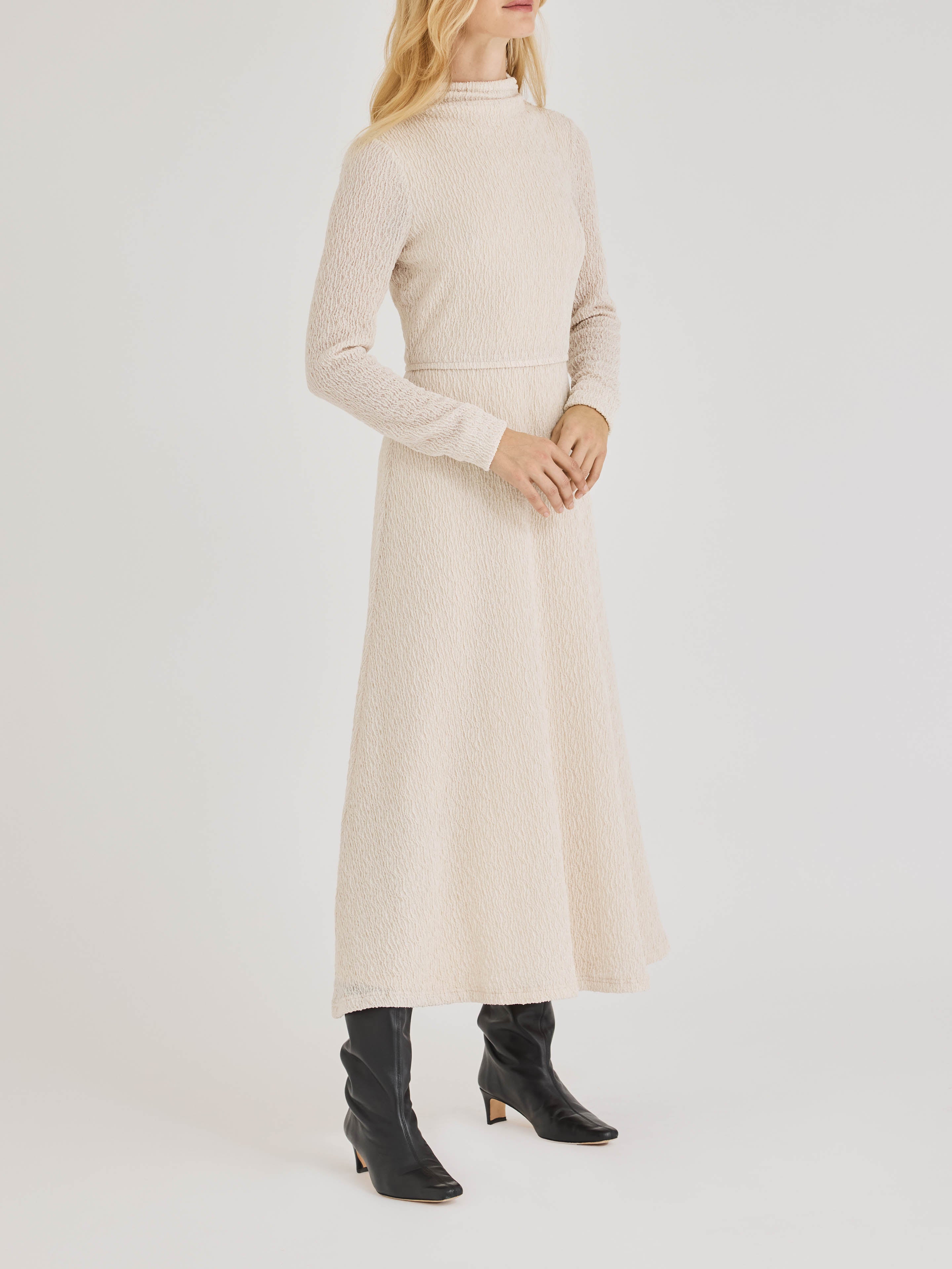 Cream Long Sleeve Midi Dress Taryn Dress in Cream by Rebecca Taylor