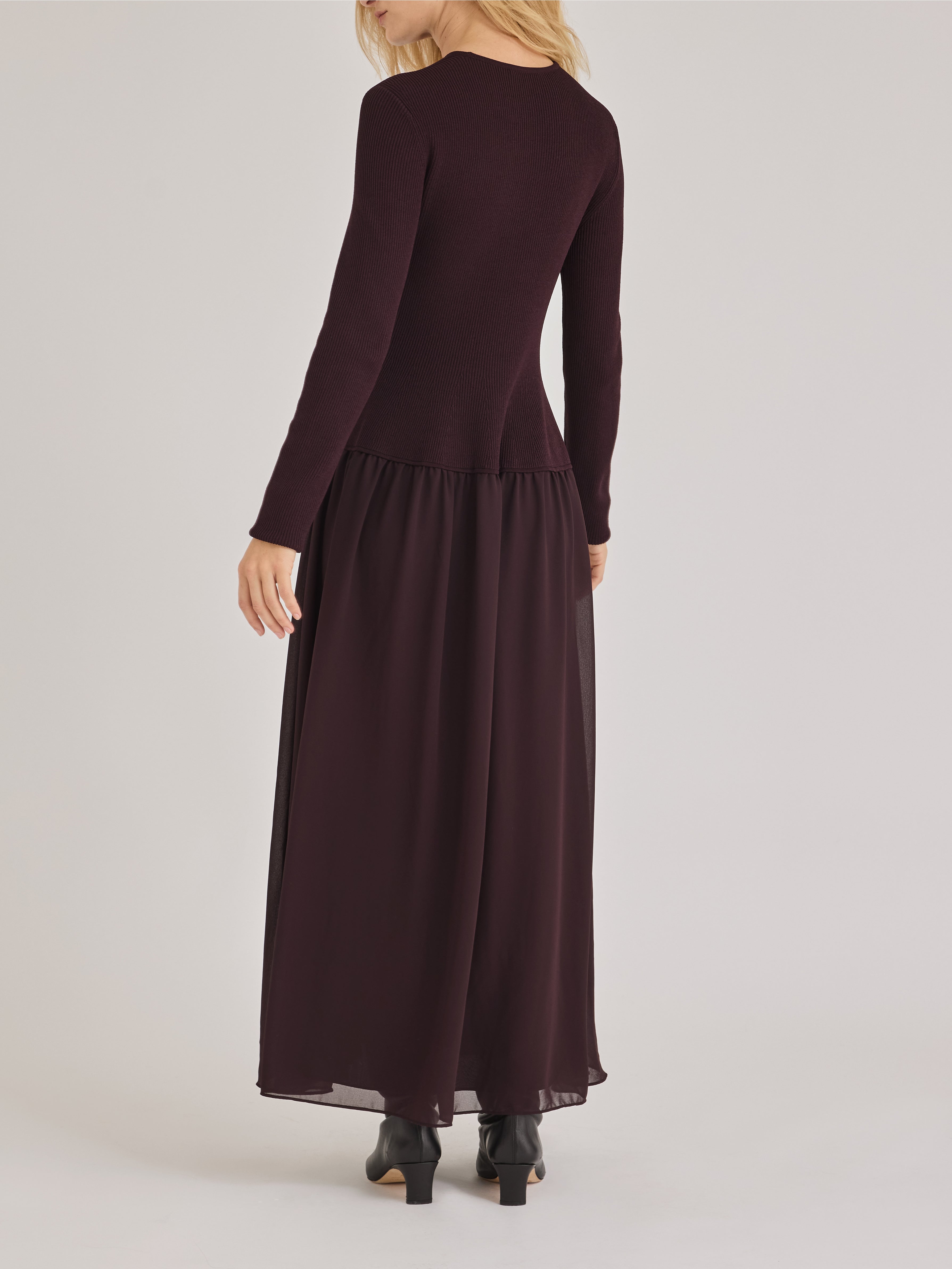 Brown Knit Chiffon Sweater Dress Calla Dress in Raisin by Rebecca Taylor