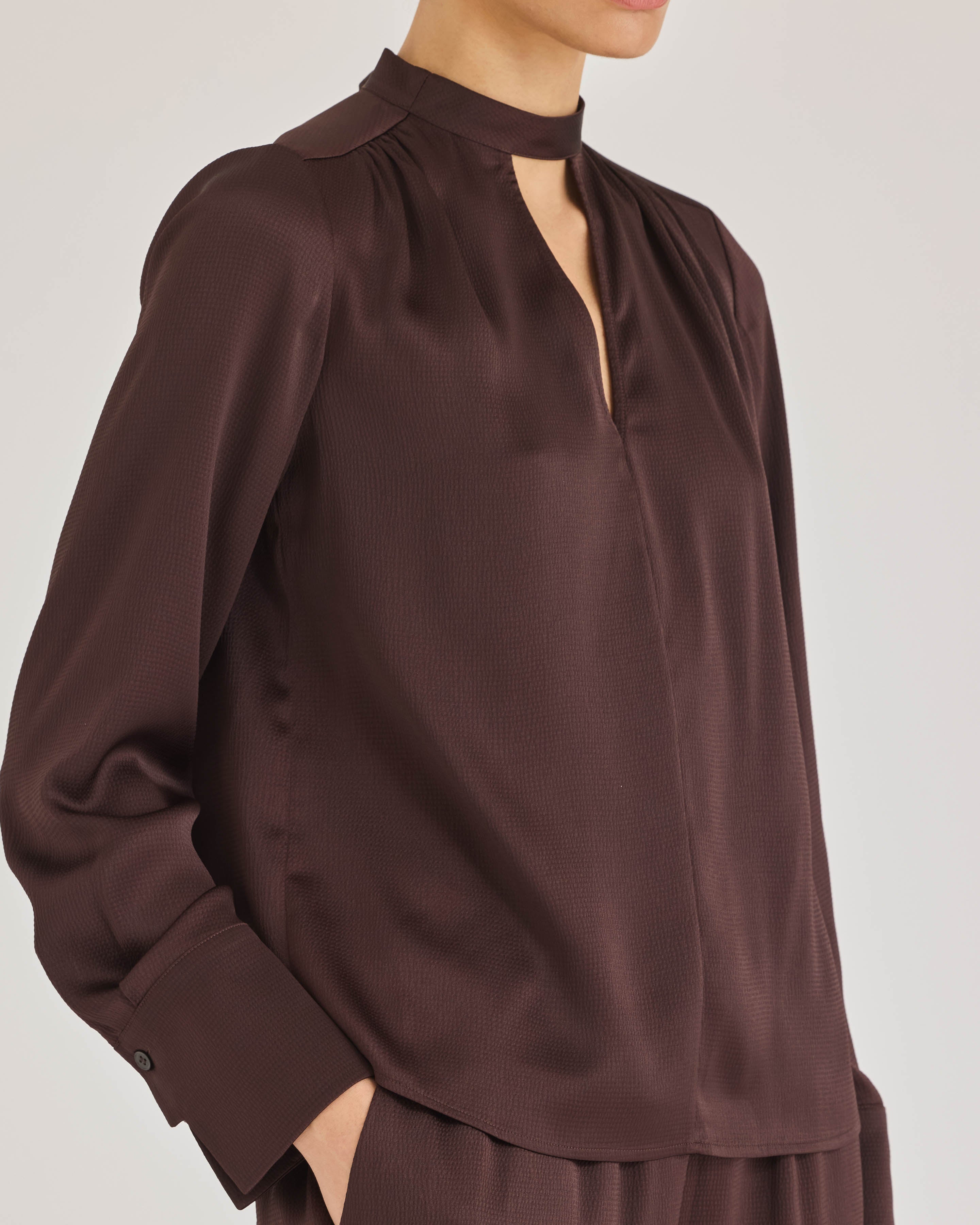 Raisin Satin Tie-Neck Blouse Gianna Blouse in Raisin by Rebecca Taylor