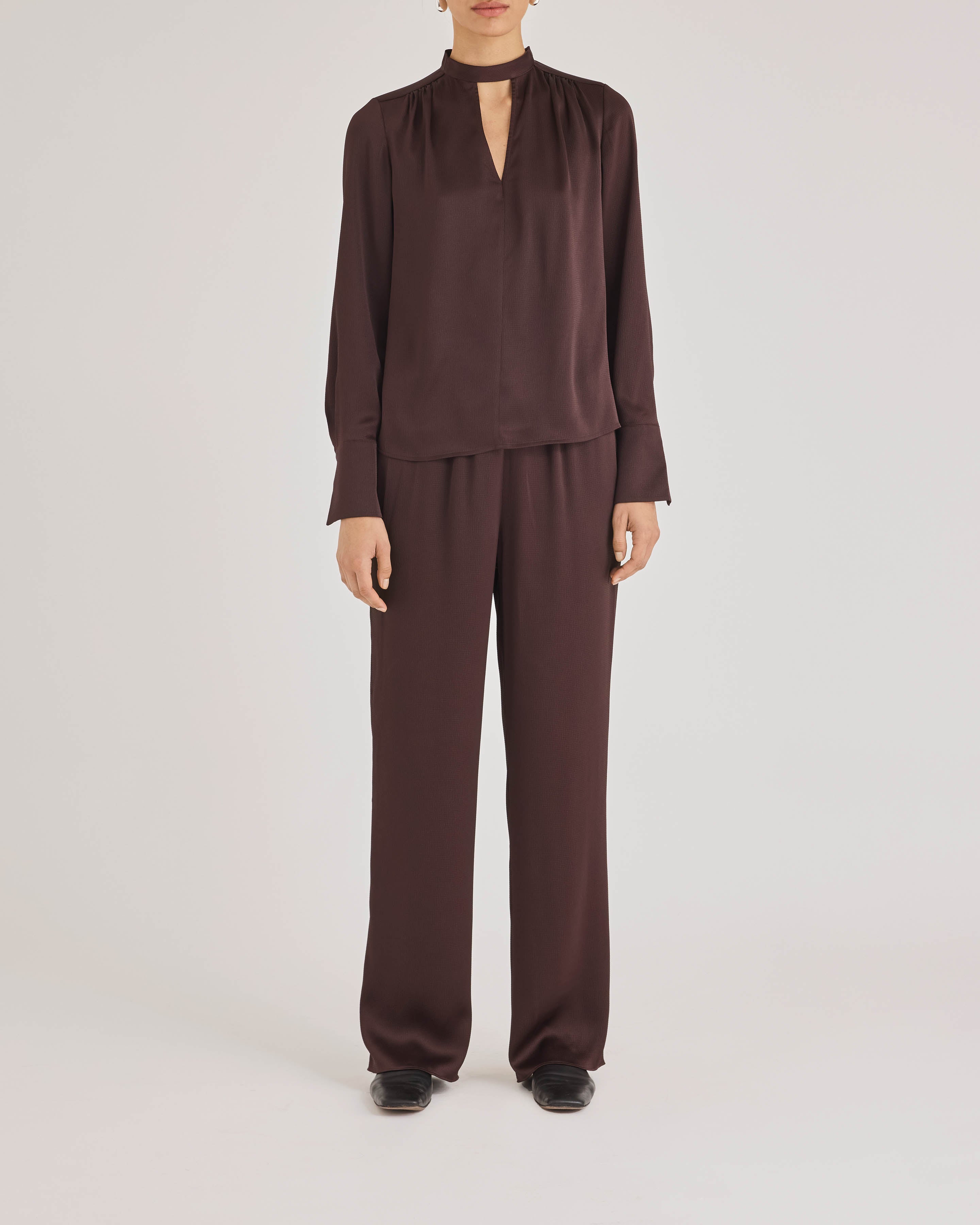 Raisin Satin Tie-Neck Blouse Gianna Blouse in Raisin by Rebecca Taylor