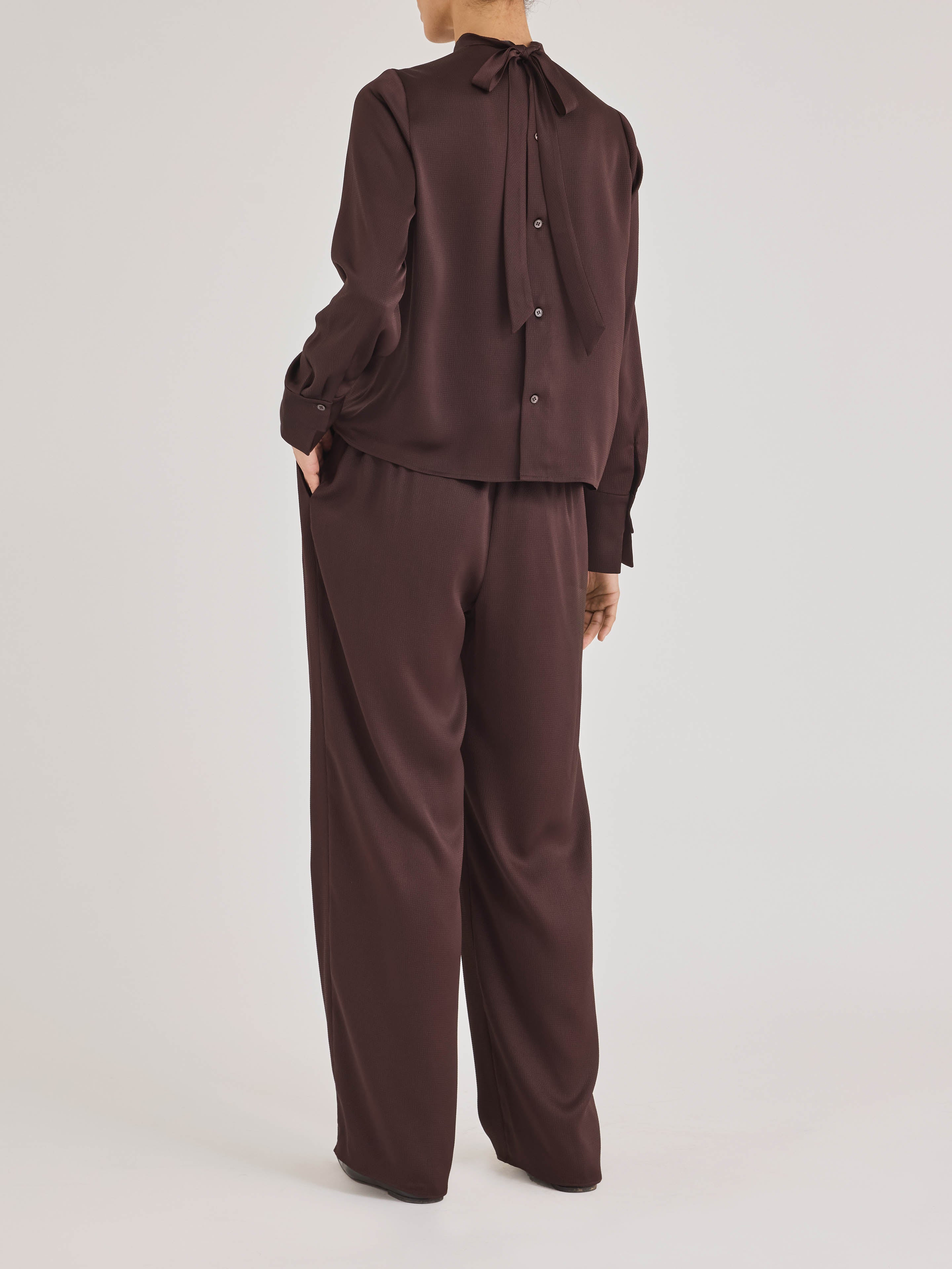 Raisin Satin Tie-Neck Blouse Gianna Blouse in Raisin by Rebecca Taylor