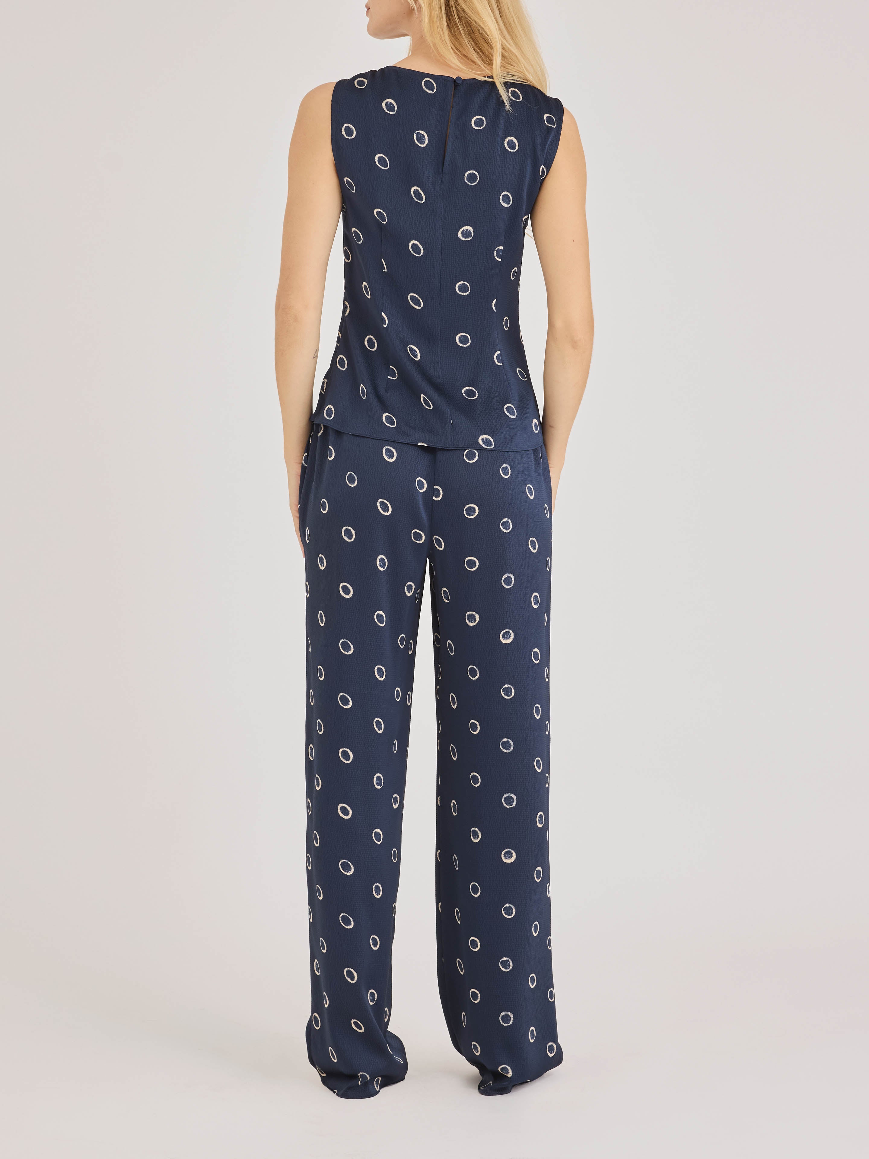 Navy Satin Wide Leg Pants Hazy Dot Pant in Navy Combo by Rebecca Taylor