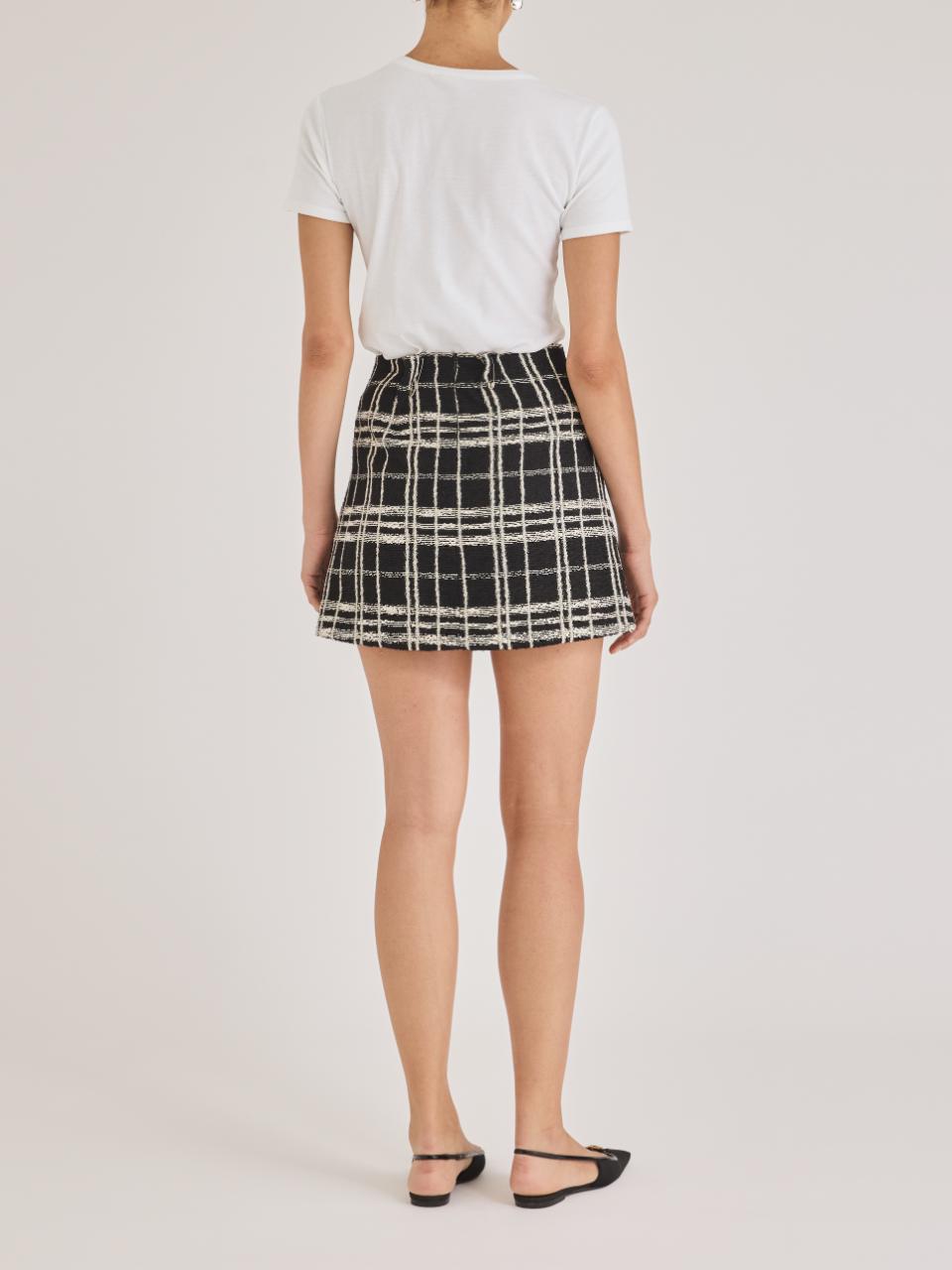 Black and White Plaid A-Line Mini Skirt Camila Skirt in Black White by Rebecca Taylor