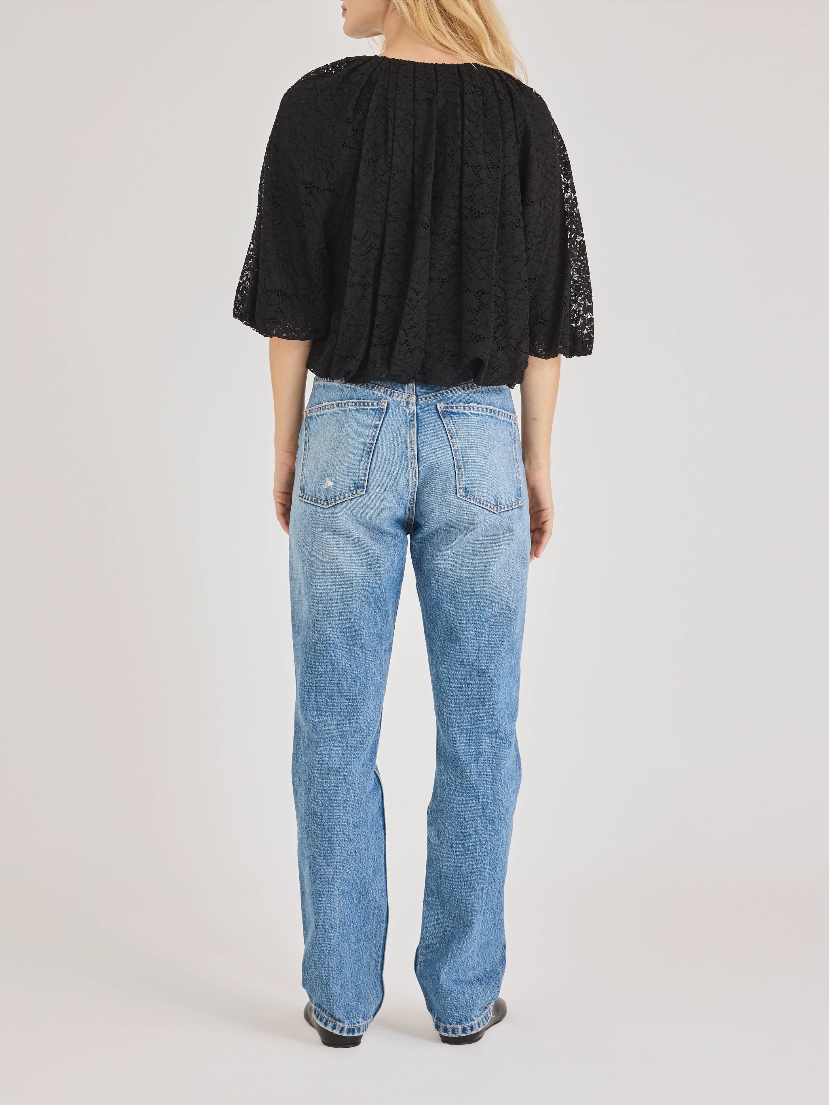 Black Lace Bubble Blouse Idun Lace Top in Black by Rebecca Taylor