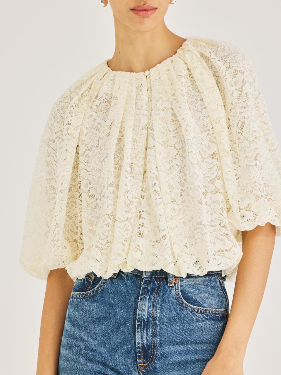 Rebecca Taylor Idun Lace Top in Cream