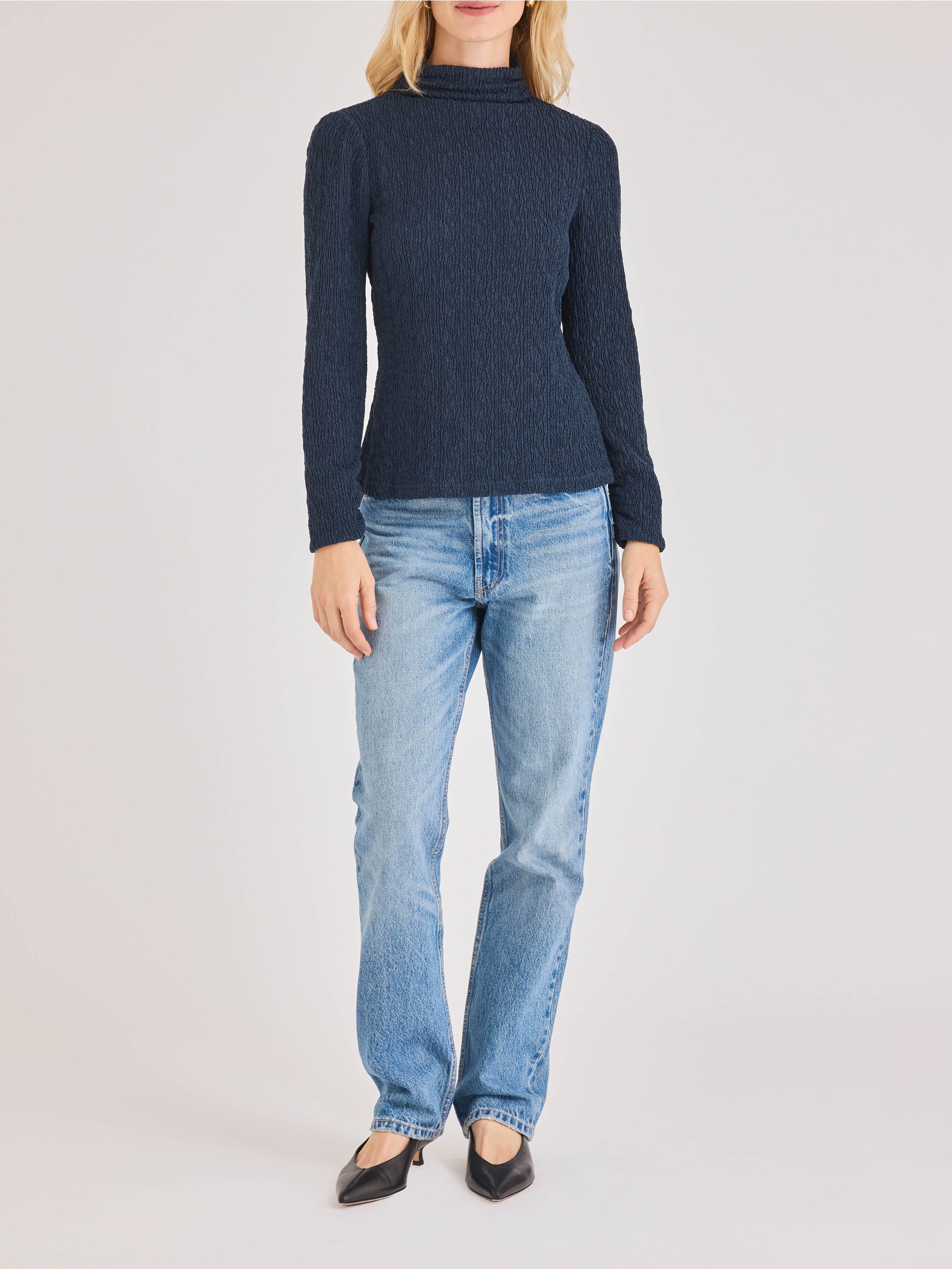 Navy Turtleneck Long Sleeve Top Taryn Knit Top in Navy by Rebecca Taylor