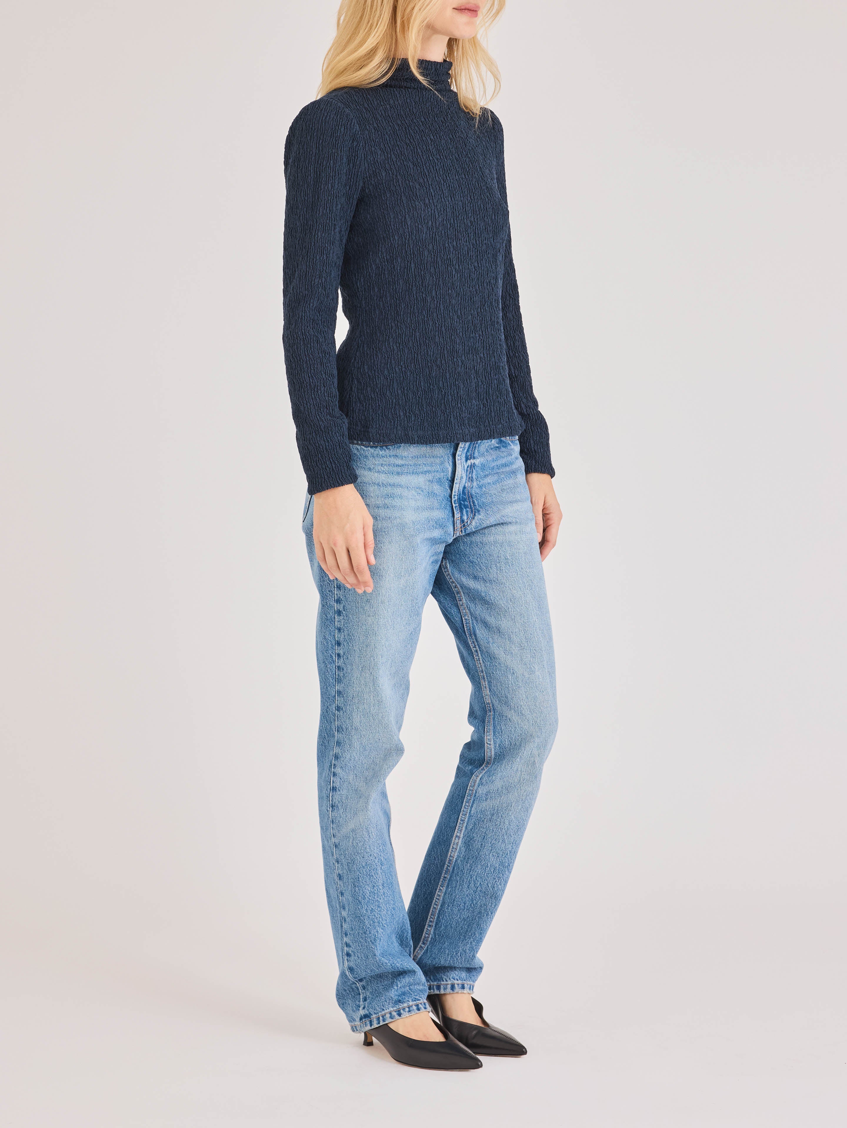 Navy Turtleneck Long Sleeve Top Taryn Knit Top in Navy by Rebecca Taylor