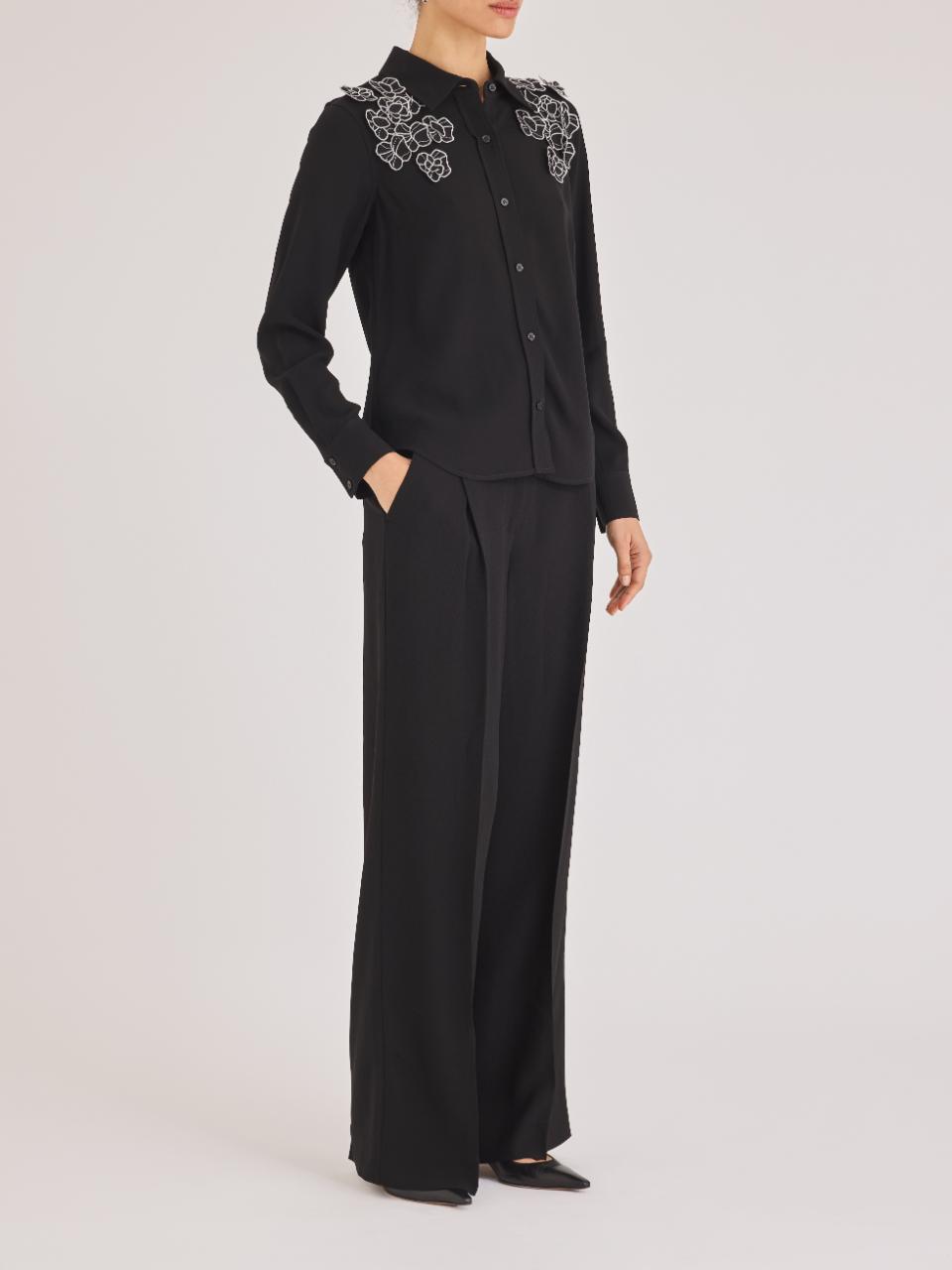 Black High-Waist Wide-Leg Pants Mia Pant in Black by Rebecca Taylor