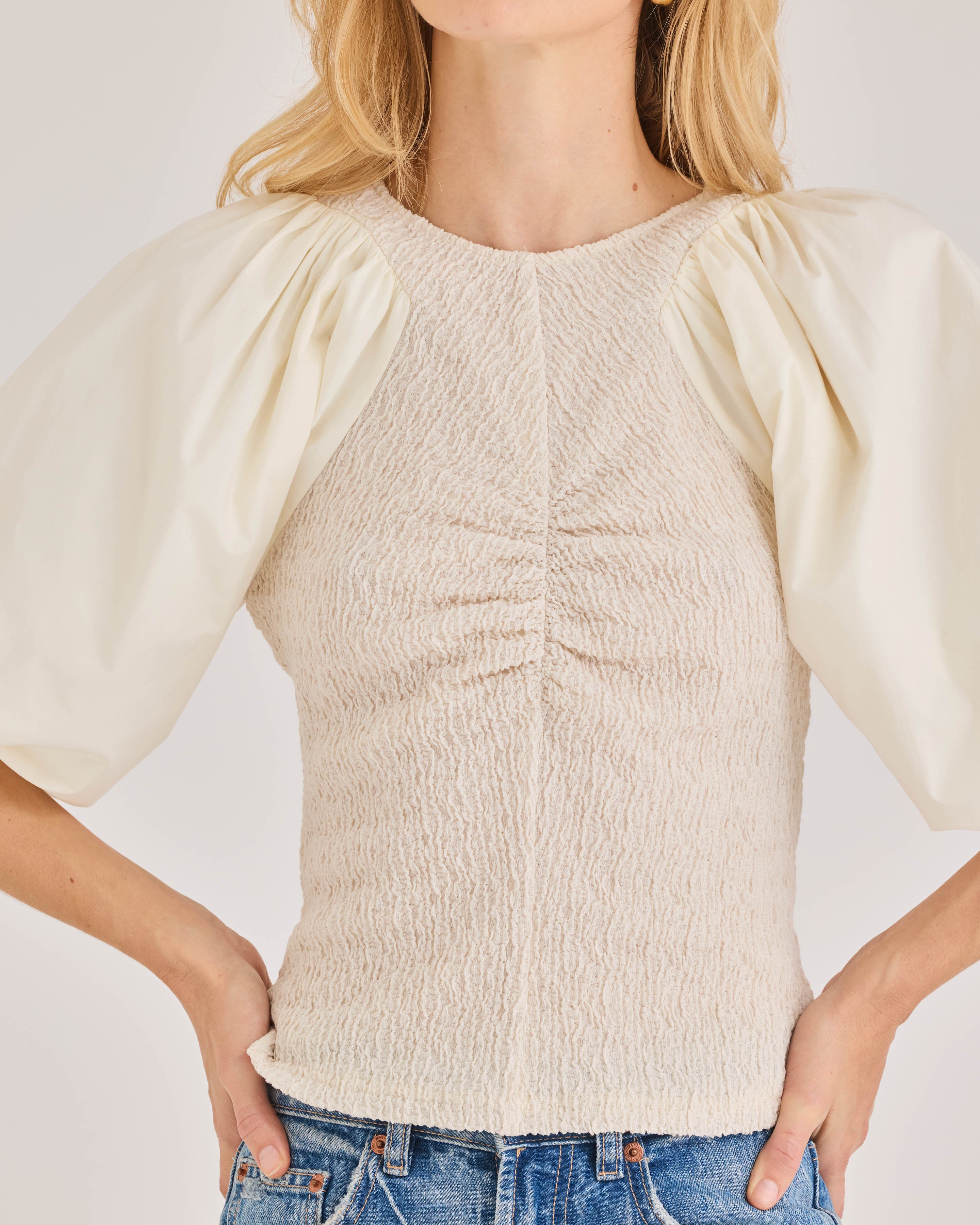 Cream Puff Short-Sleeve Top Taryn Top in Cream by Rebecca Taylor