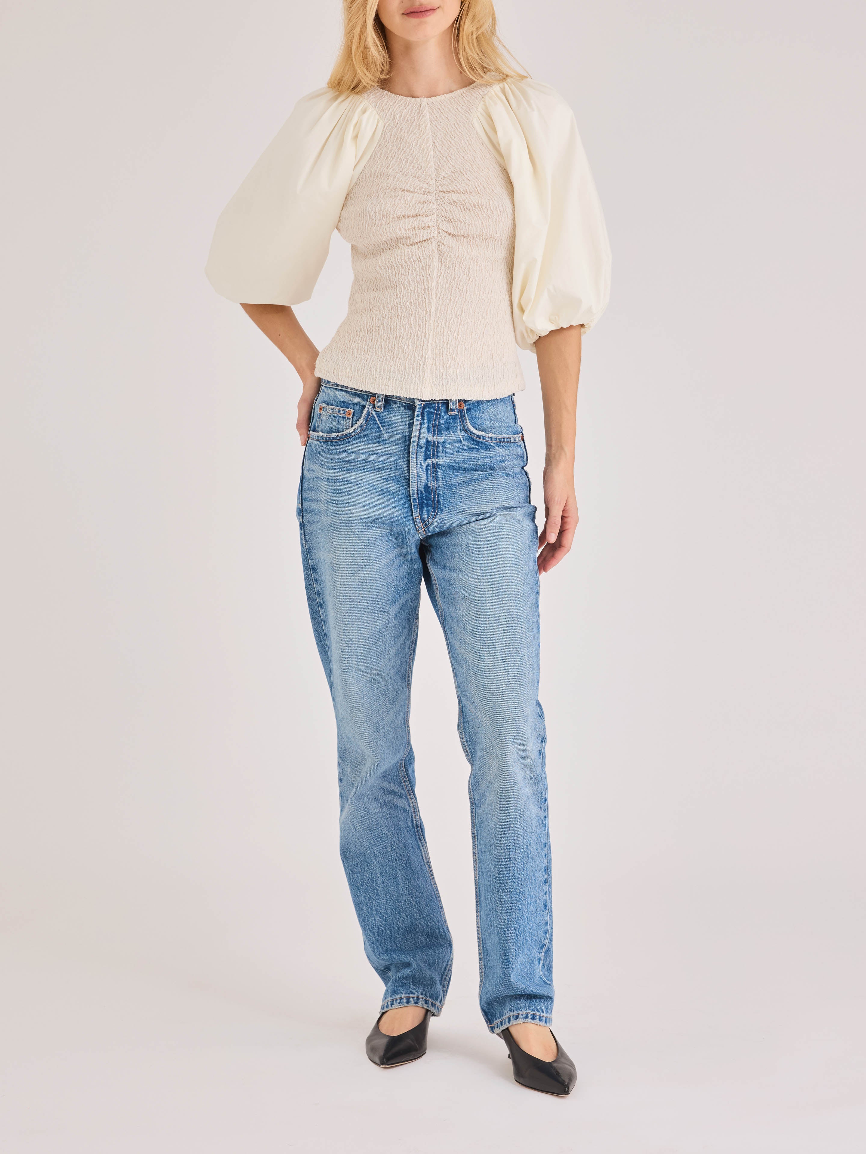 Cream Puff Short-Sleeve Top Taryn Top in Cream by Rebecca Taylor