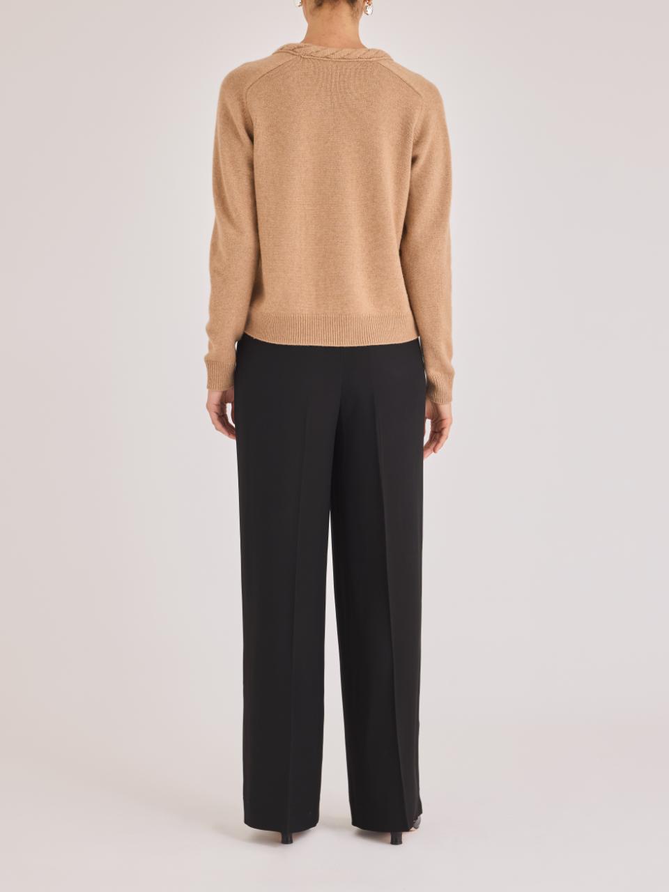 Camel Wool U-Neck Sweater Frankel Sweater in Heather Camel by Rebecca Taylor