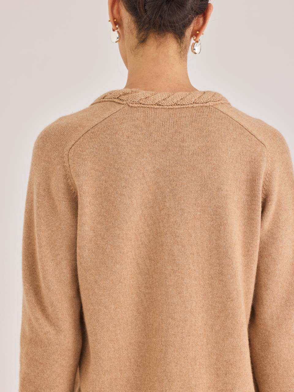 Camel Wool U-Neck Sweater Frankel Sweater in Heather Camel by Rebecca Taylor