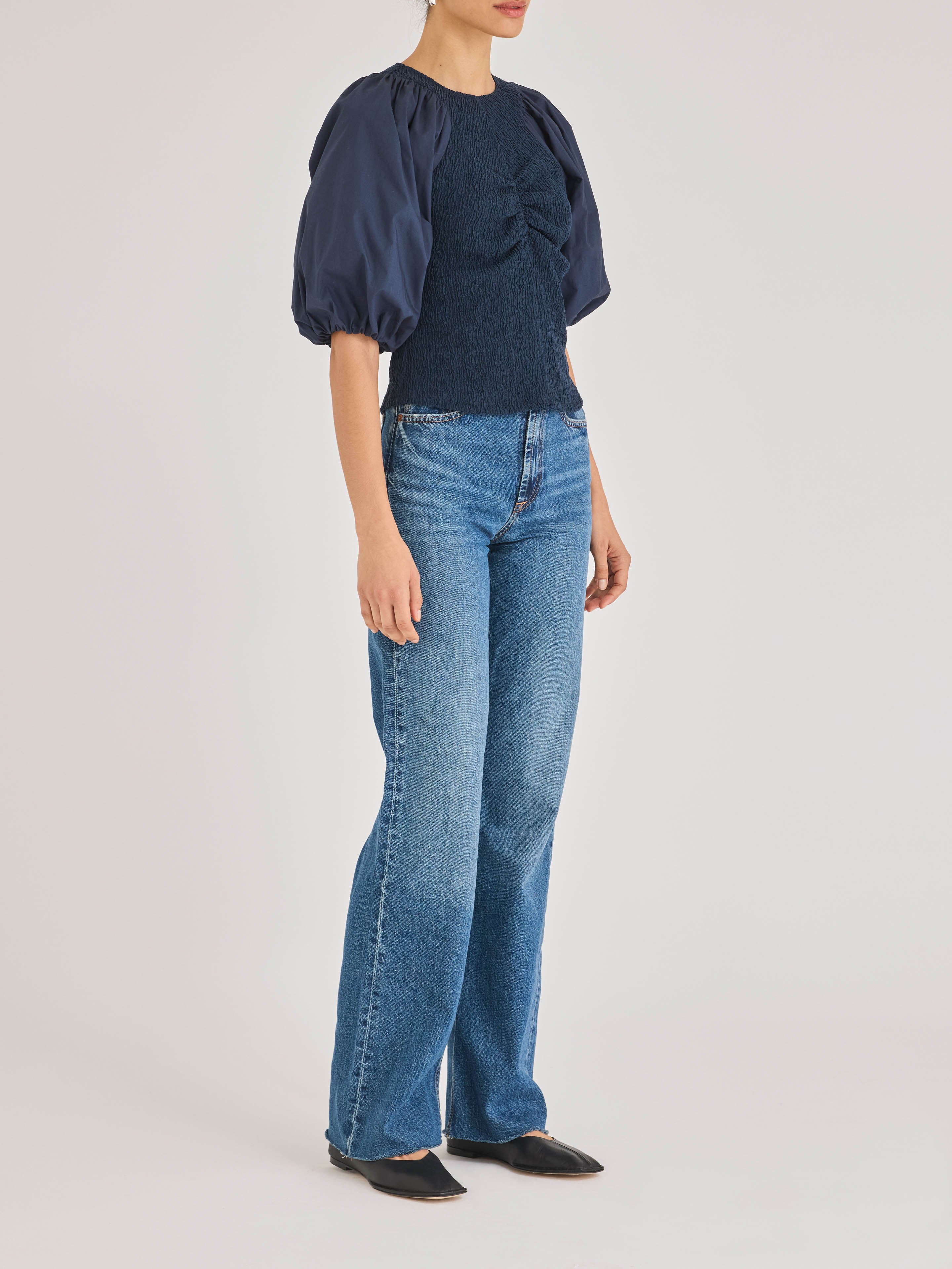 Navy Puff Short-Sleeve Top Taryn Top in Navy by Rebecca Taylor