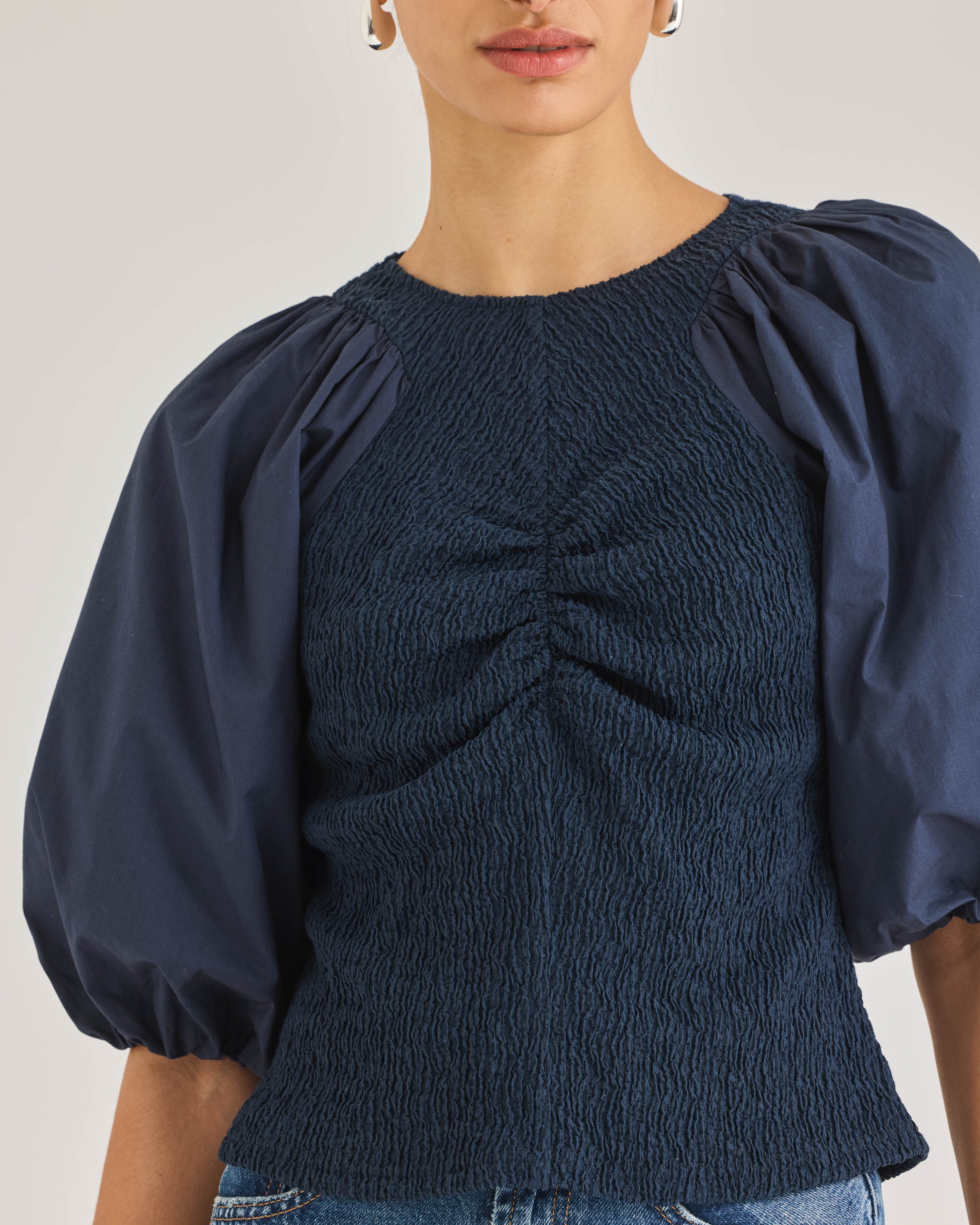 Navy Puff Short-Sleeve Top Taryn Top in Navy by Rebecca Taylor