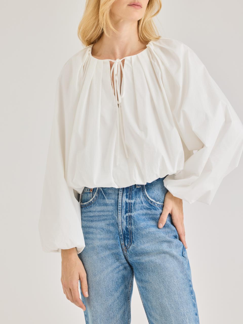 Rebecca Taylor Rhodes Poplin Top in Milk