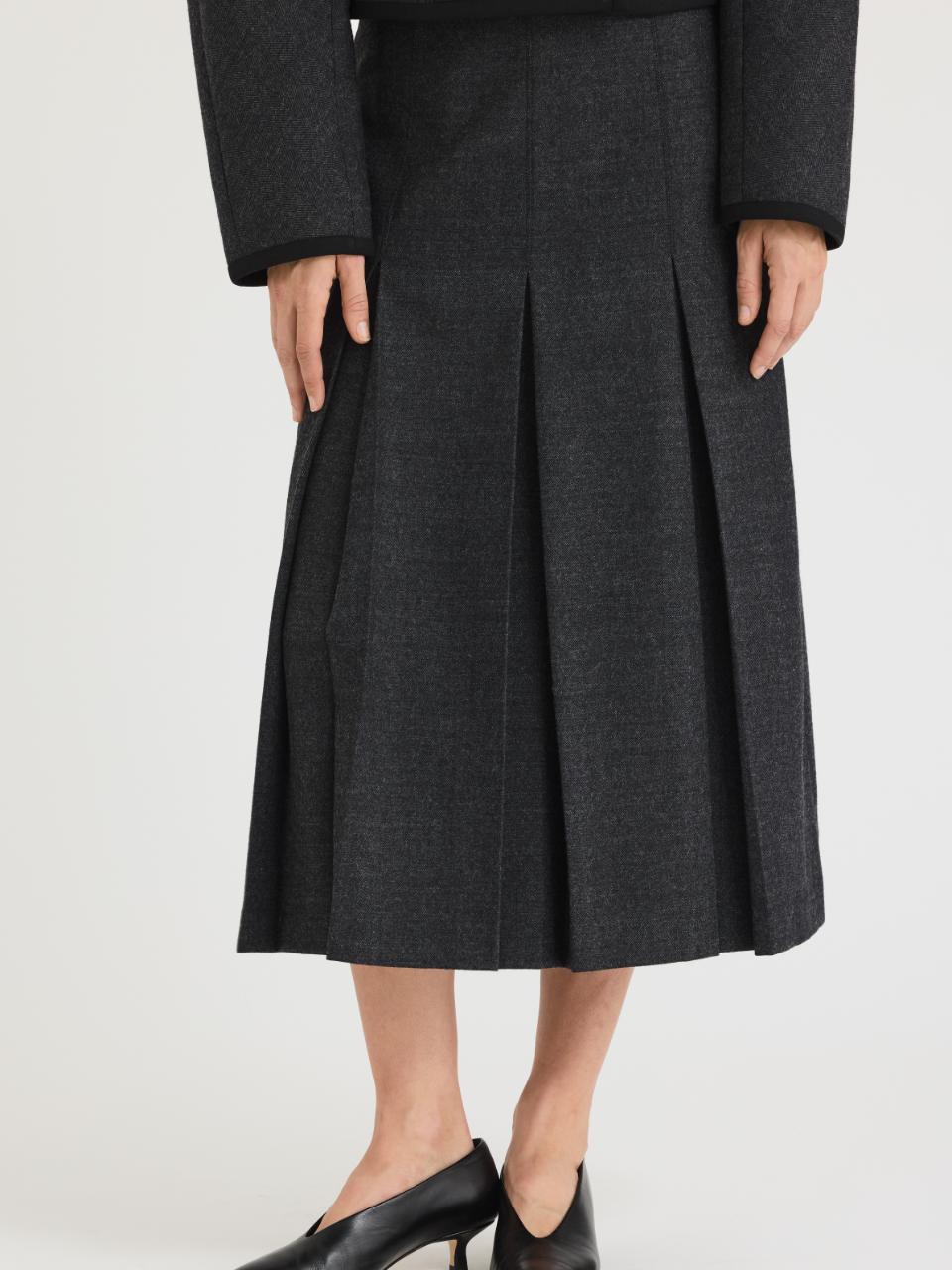 Black Pleated Wool Skirt Lucien Skirt in Charcoal by Rebecca Taylor