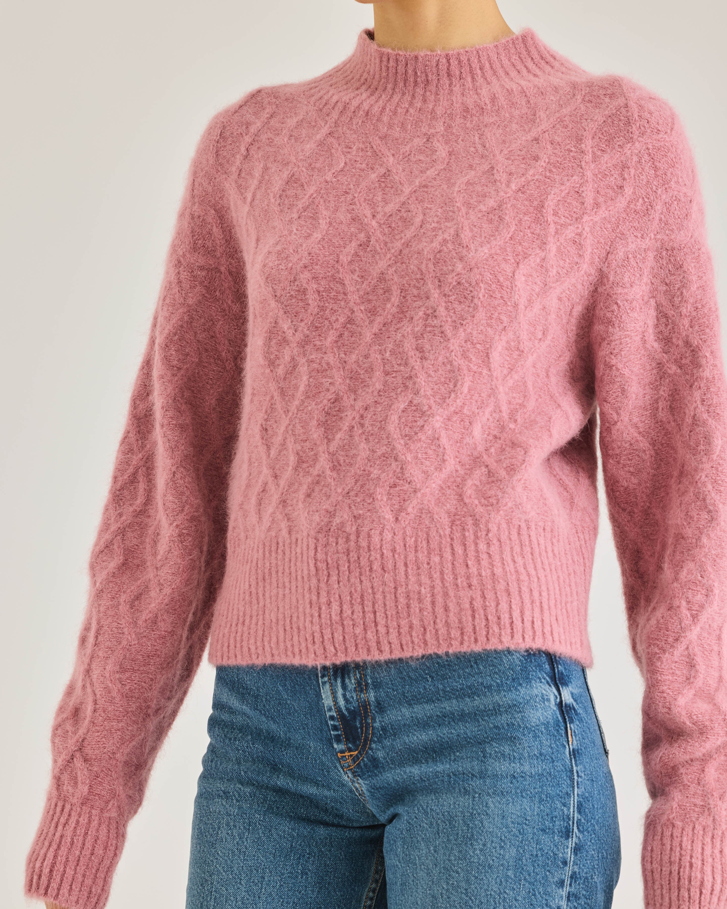 Pink Textured Cable Knit Sweater Yael Sweater in Foxglove by Rebecca Taylor