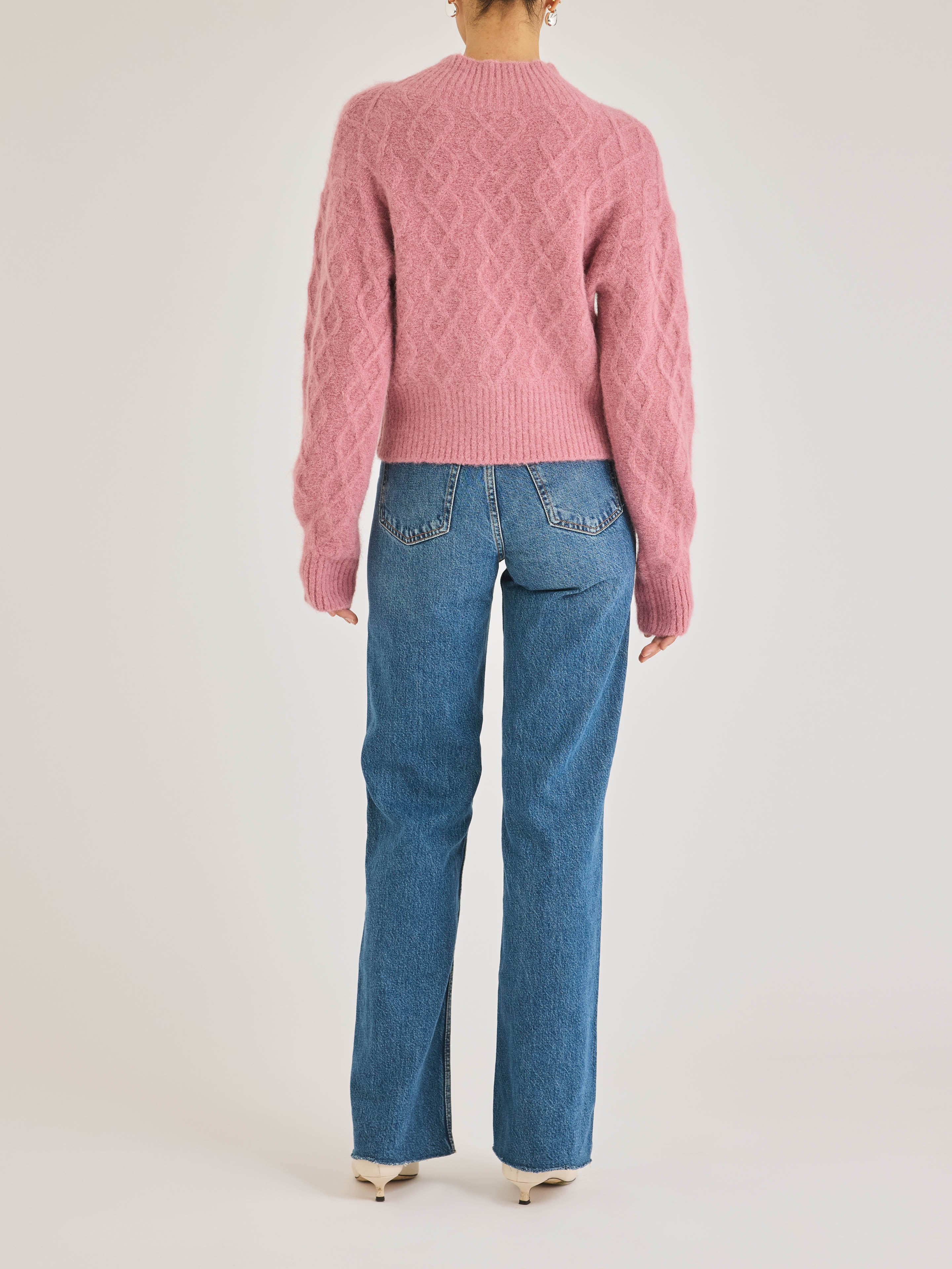 Pink Textured Cable Knit Sweater Yael Sweater in Foxglove by Rebecca Taylor