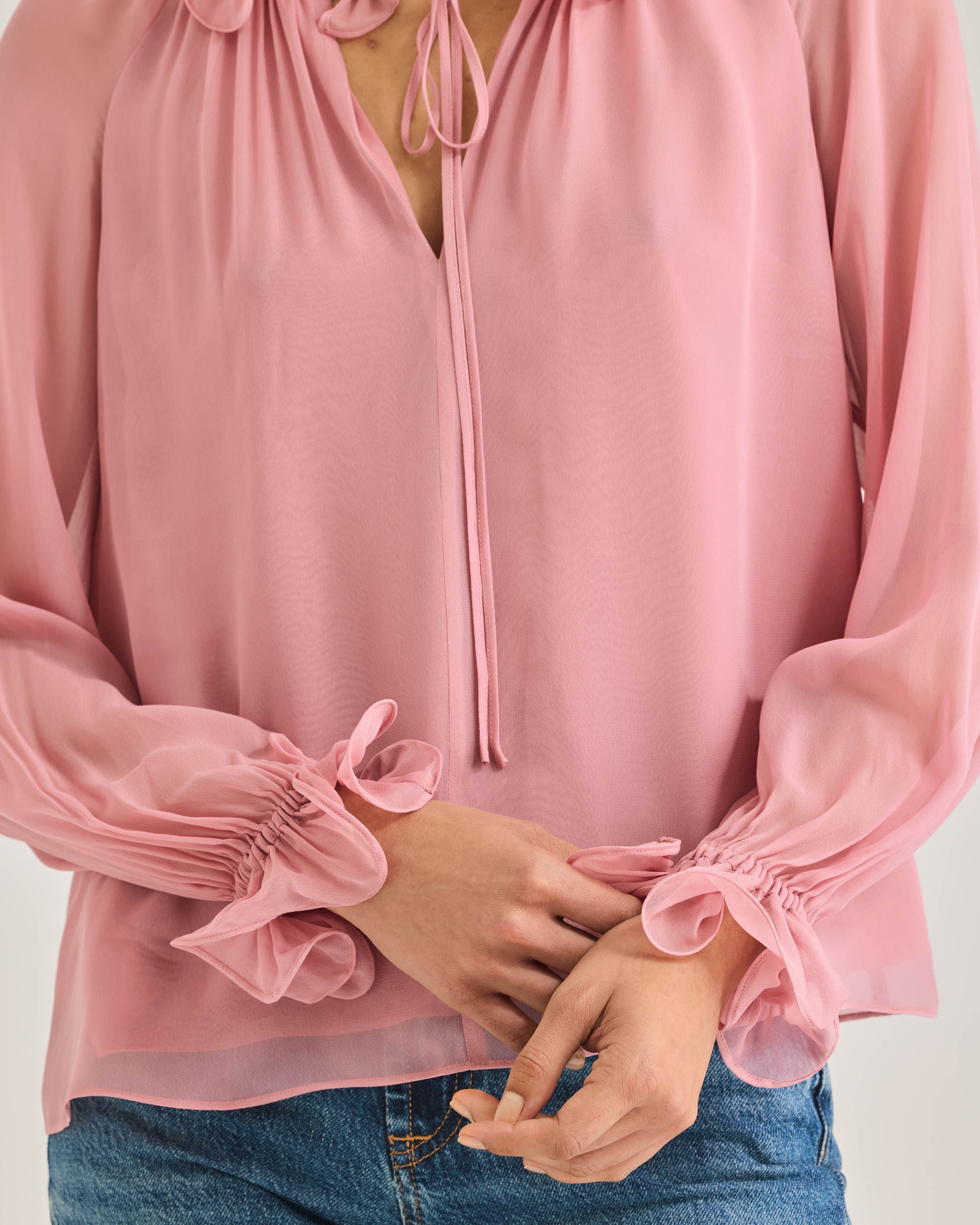 Pink Long-Sleeve Blouse Sarita Long-Sleeve Top in Foxglove by Rebecca Taylor