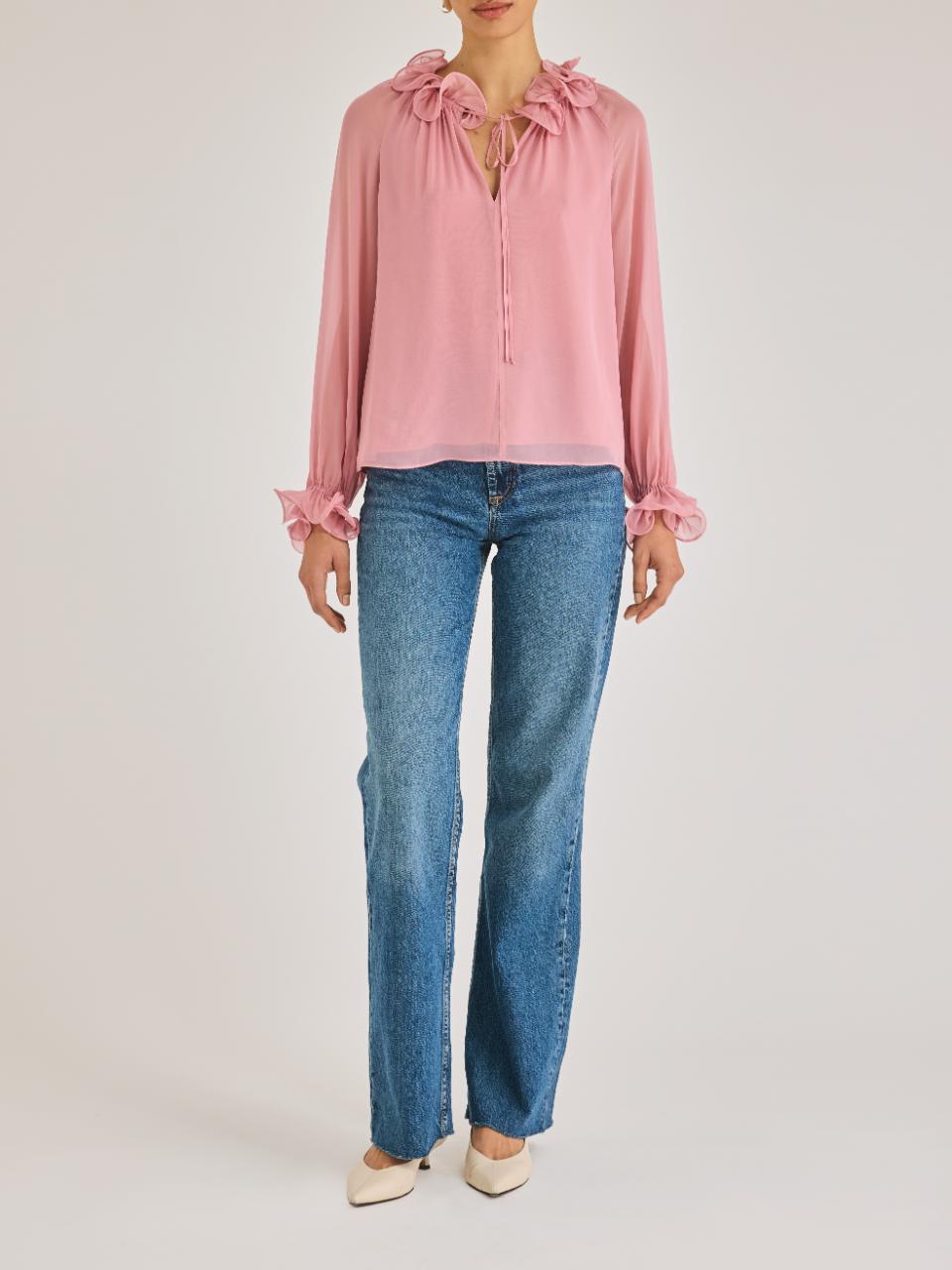 Rebecca Taylor Sarita Long-Sleeve Top in Foxglove