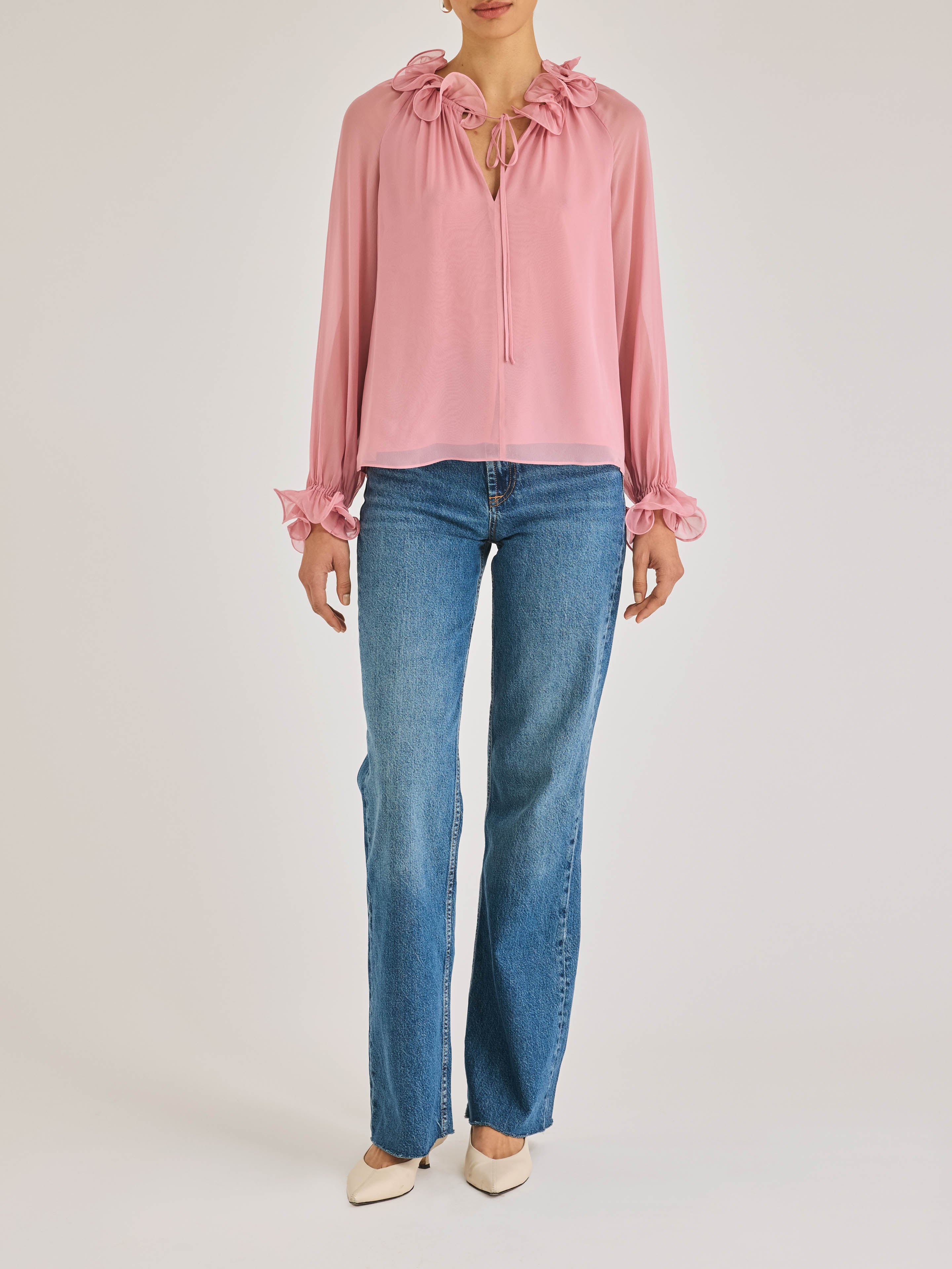 Pink Long-Sleeve Blouse Sarita Long-Sleeve Top in Foxglove by Rebecca Taylor