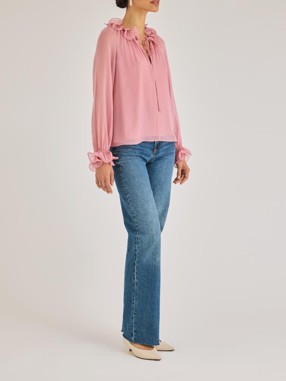 Rebecca Taylor Sarita Long-Sleeve Top in Foxglove