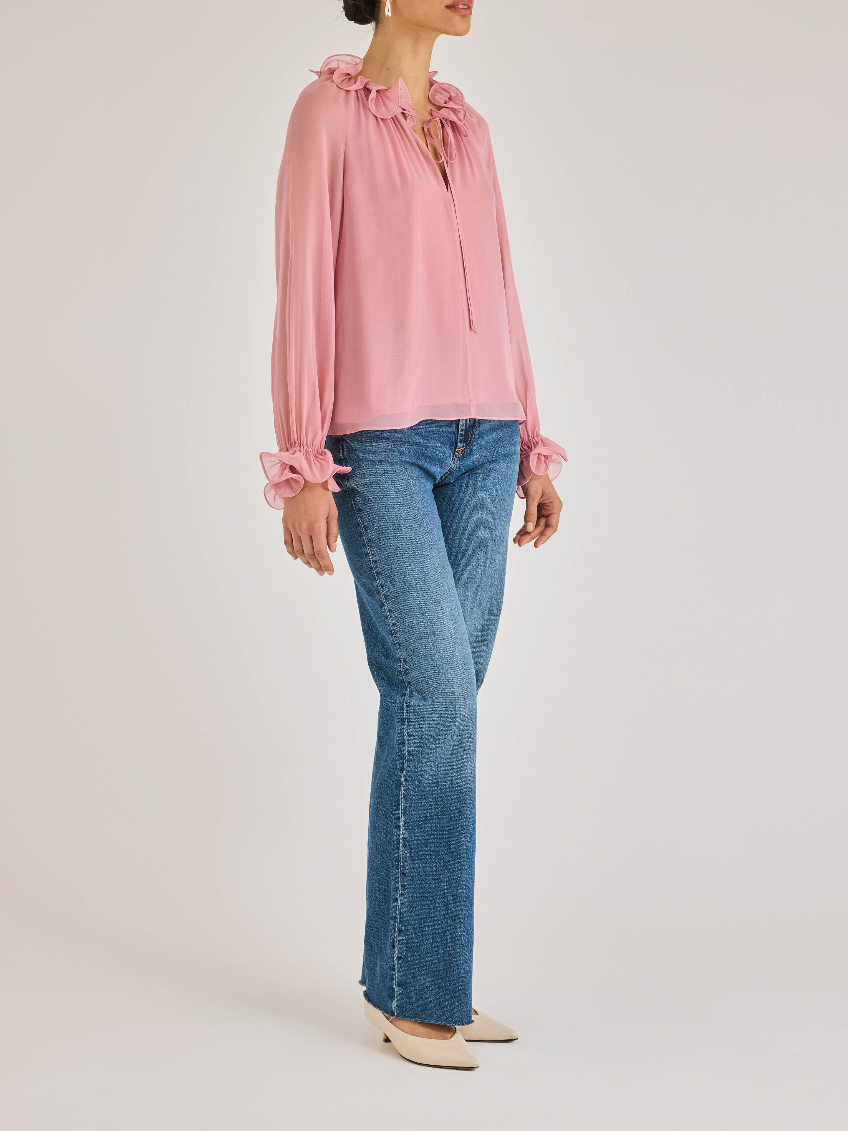 Pink Long-Sleeve Blouse Sarita Long-Sleeve Top in Foxglove by Rebecca Taylor