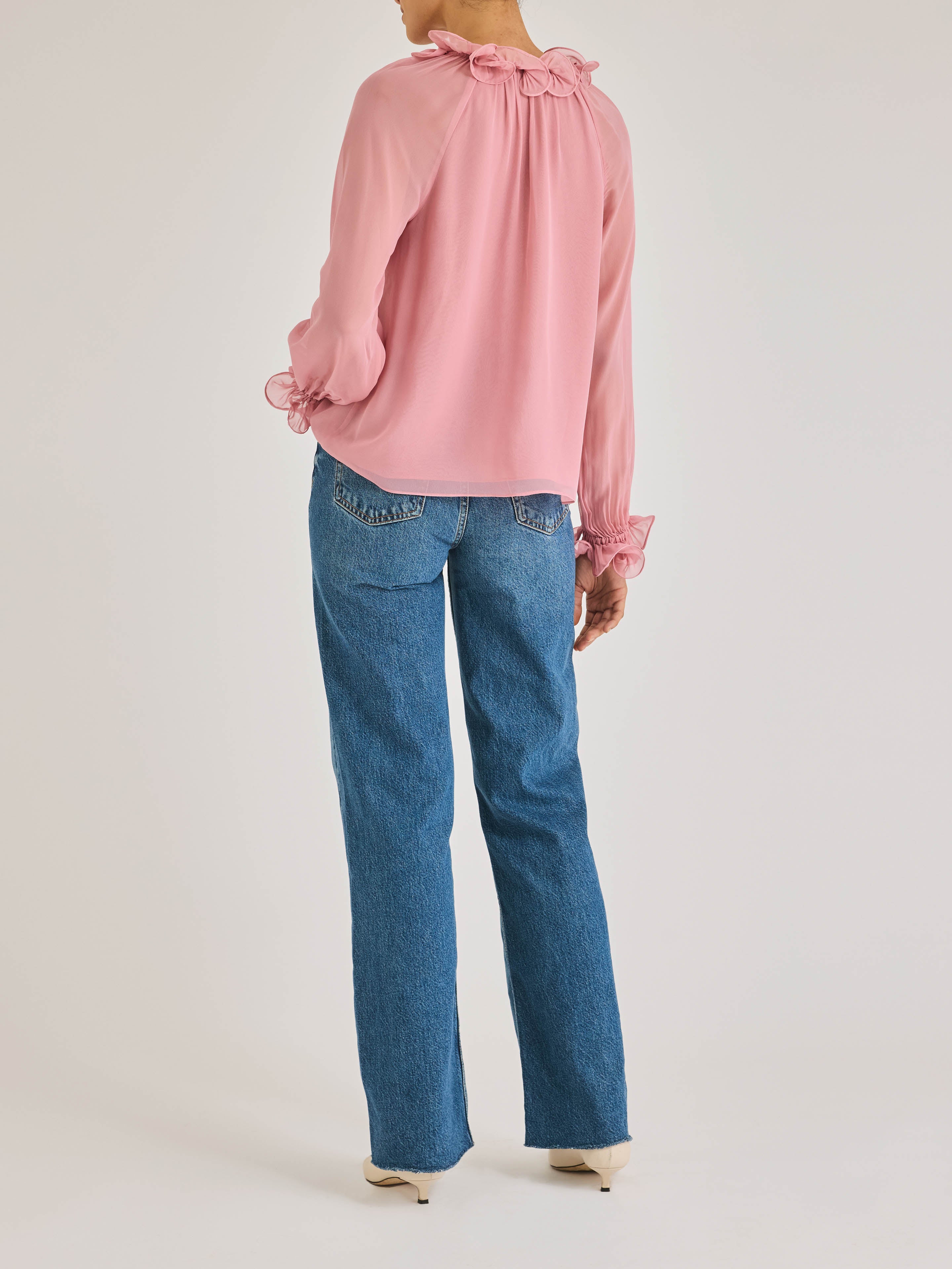 Pink Long-Sleeve Blouse Sarita Long-Sleeve Top in Foxglove by Rebecca Taylor