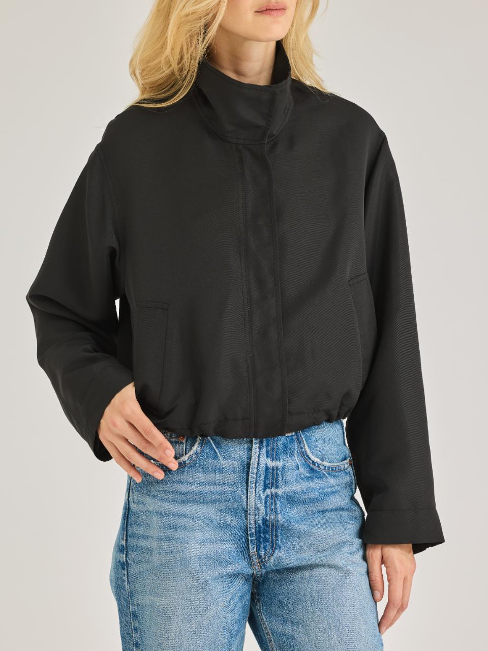 Rebecca Taylor Cropped Faille Jacket in Black